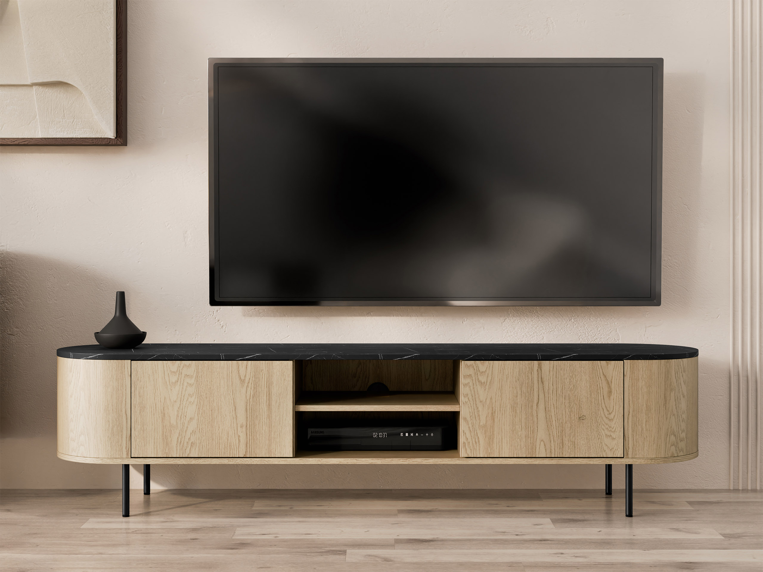 TV staliukas Comfivo Livtena I (Juodas marmuras + Juoda)