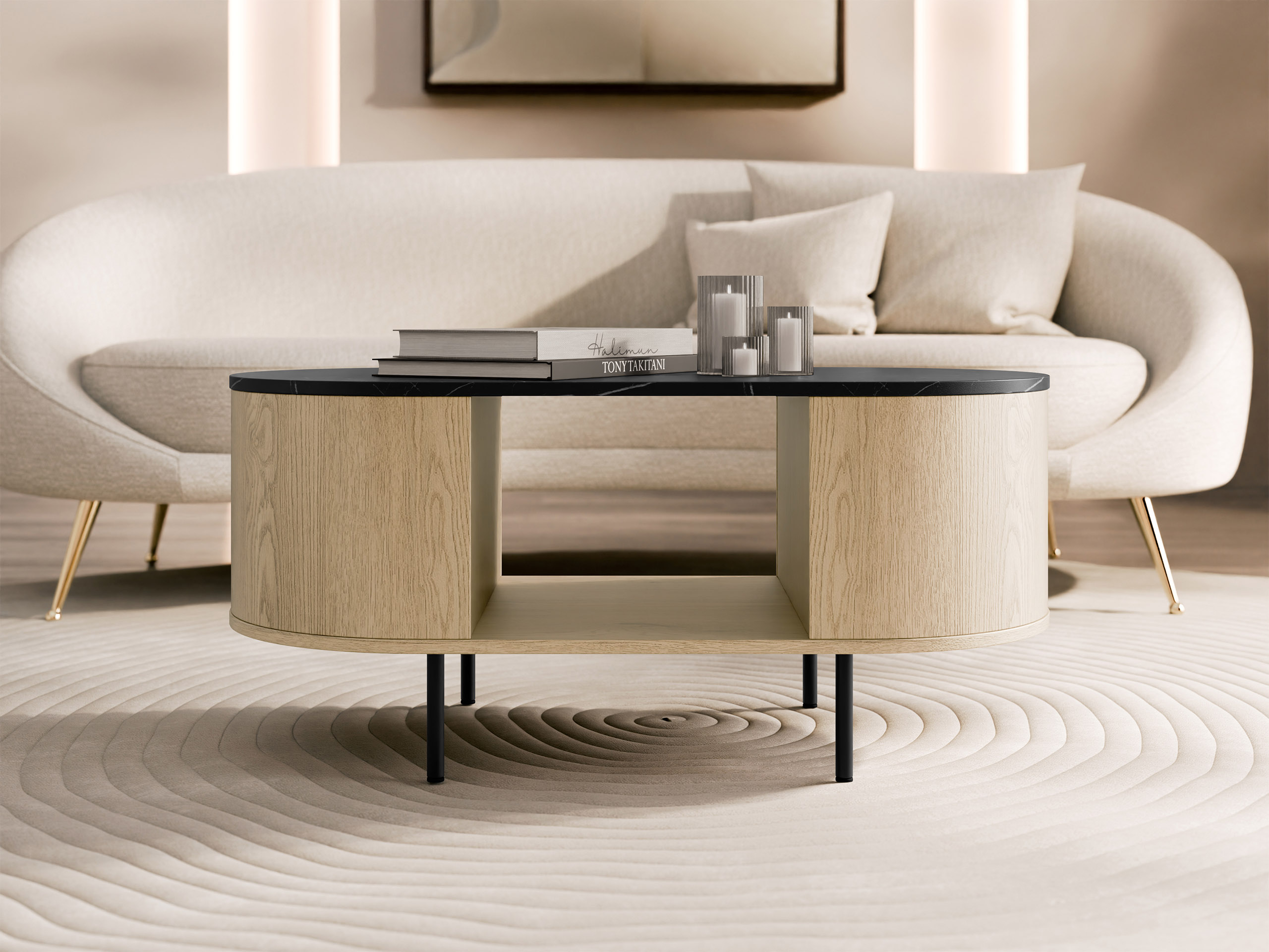 Žurnalinis staliukas Comfivo Livtena (Juodas marmuras + Juoda)