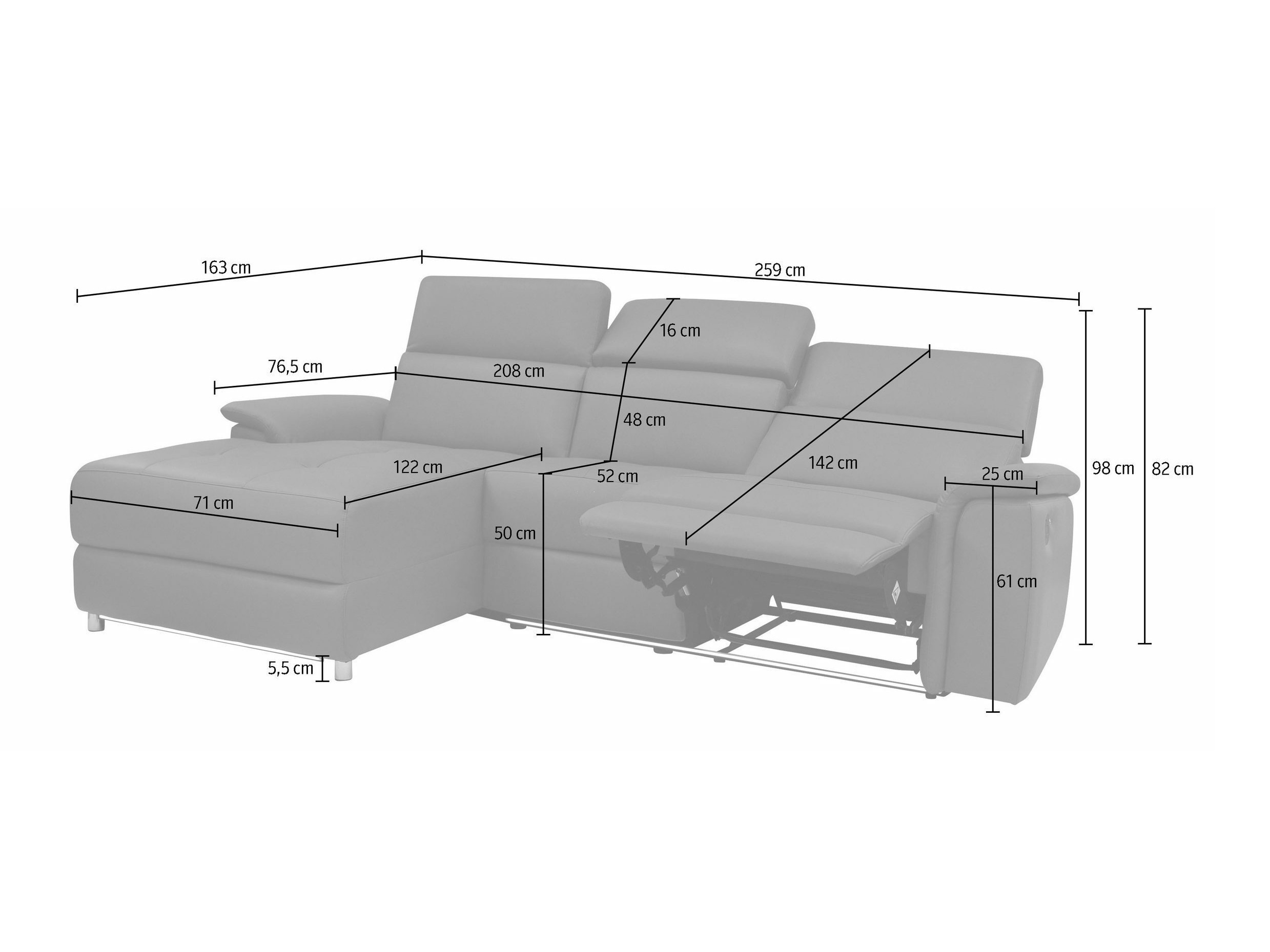 Minkštas kampas reglaineris Denton 1489 (Antracitas)