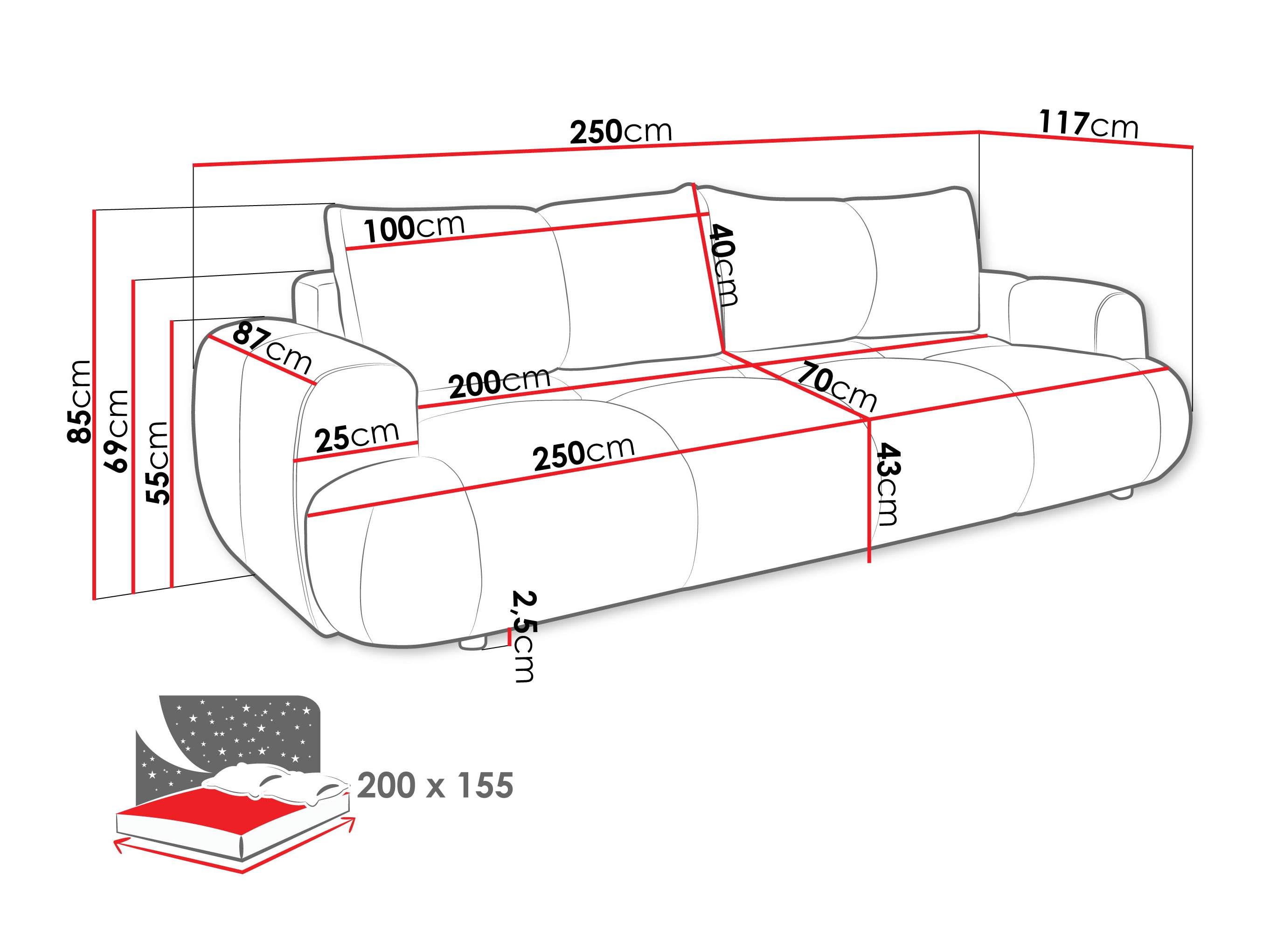 Sofa lova TrendyNest Ansera II (Now Or Never 03)