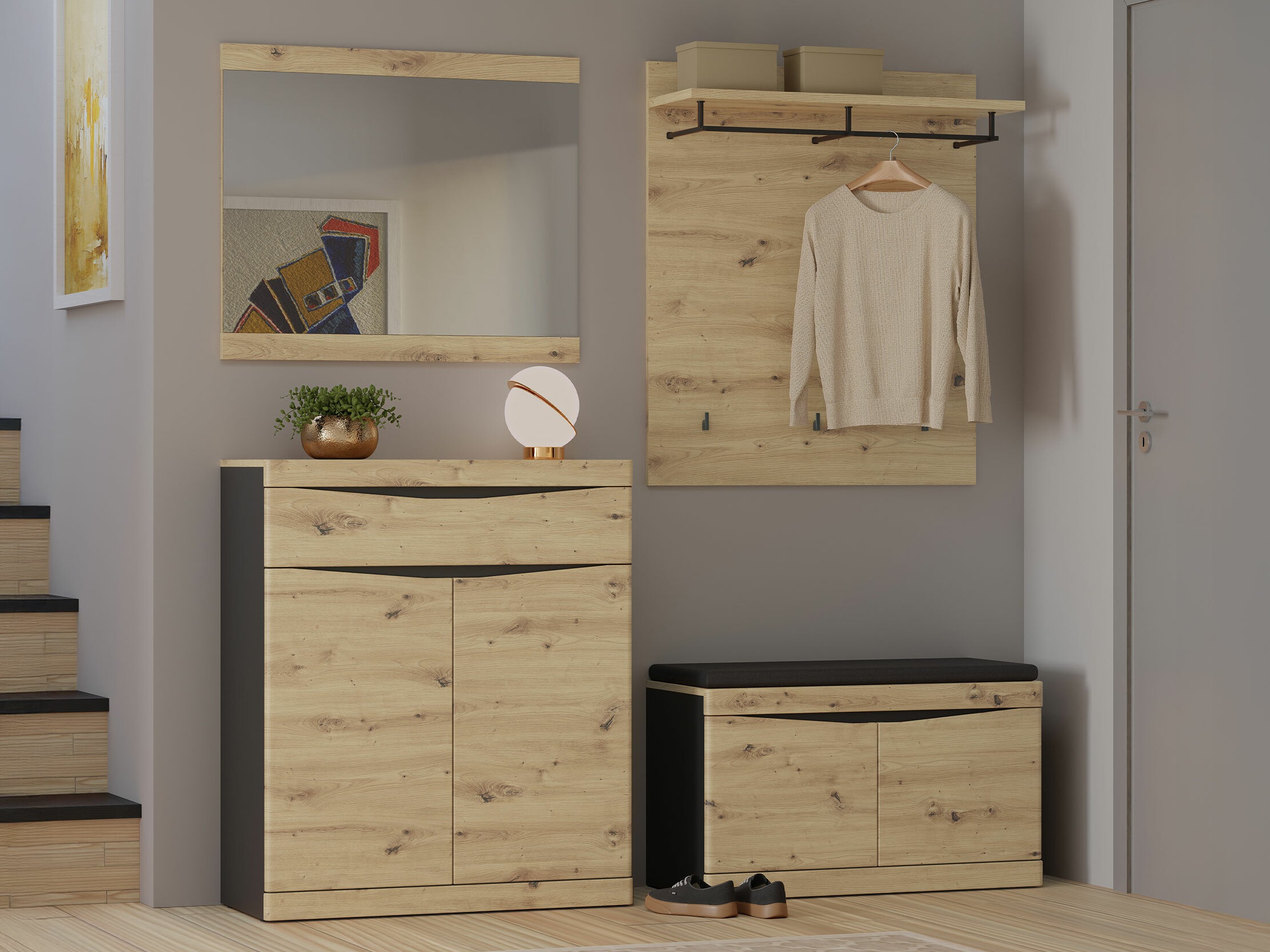 Prieškambario komplektas Venlori 119 (Artisan ąžuolas + Antracitas)