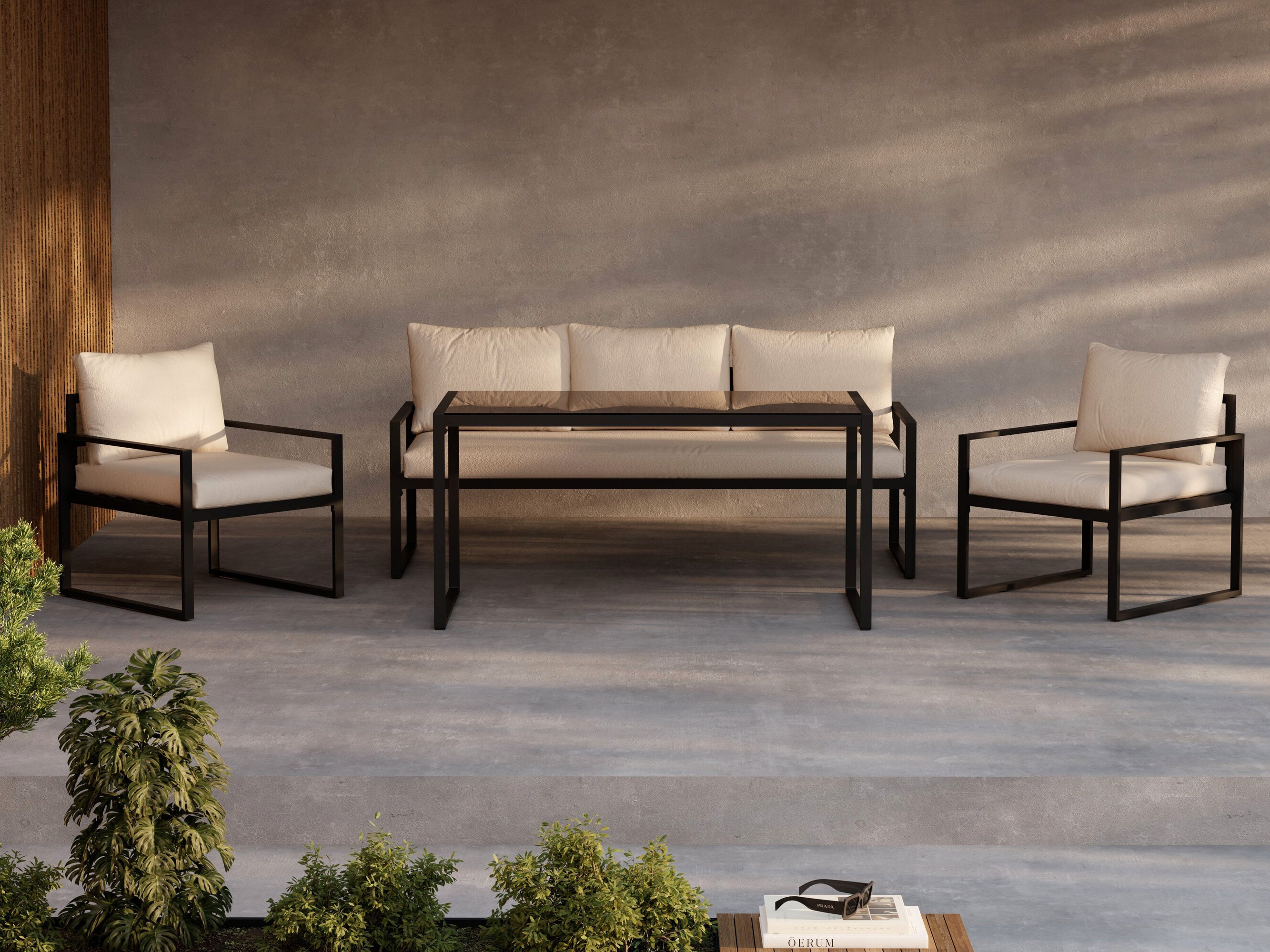Lauko baldų komplektas Dallas 4733 (Juoda + Smėlinė)