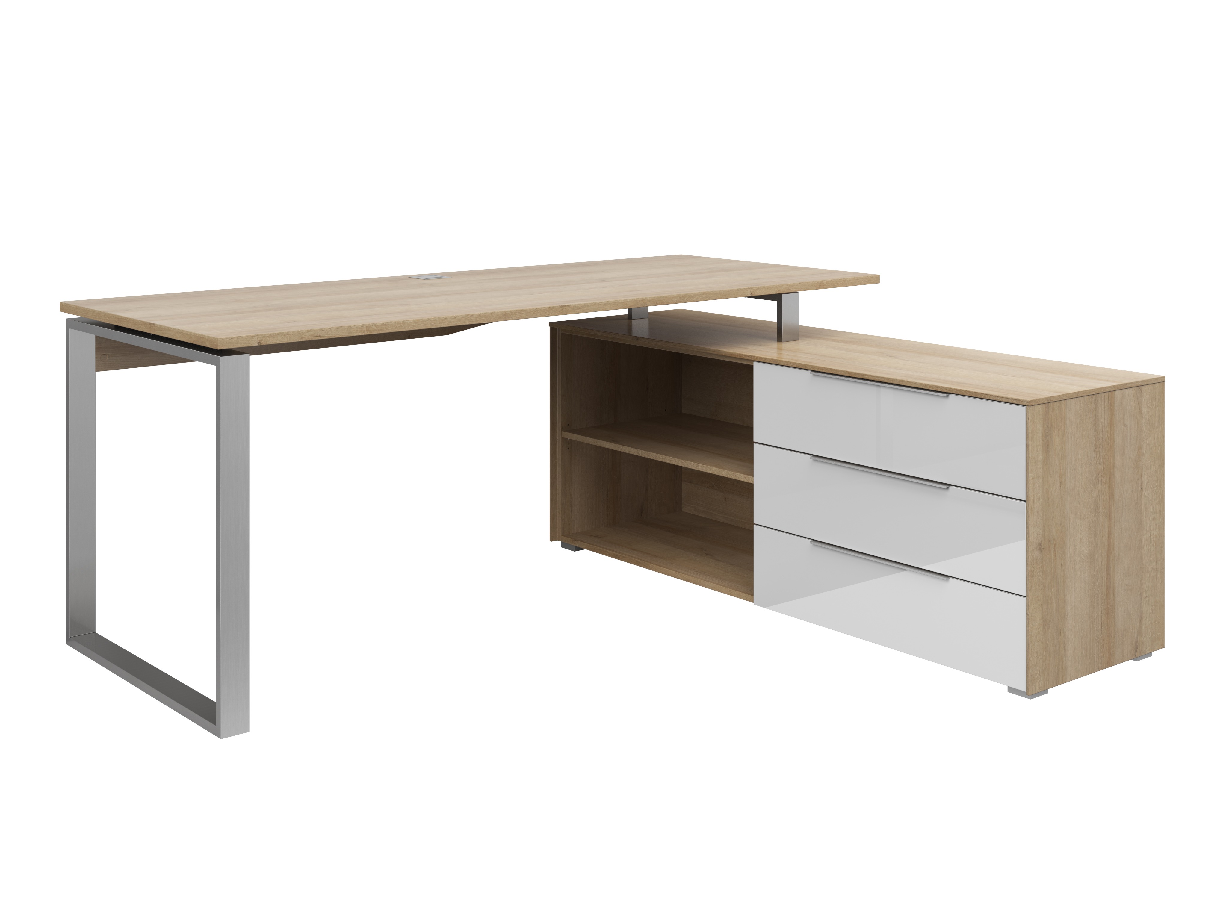Kampinis darbo stalas Tentoru 111 (Riviera ąžuolas + Blizgi balta)