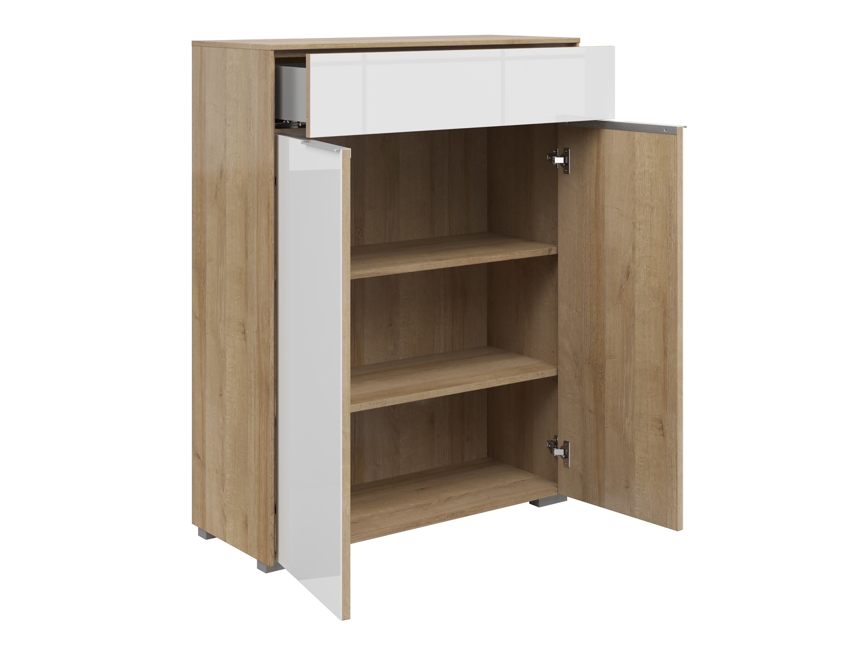 Komoda Tentoru 104 (Riviera ąžuolas + Blizgi balta)