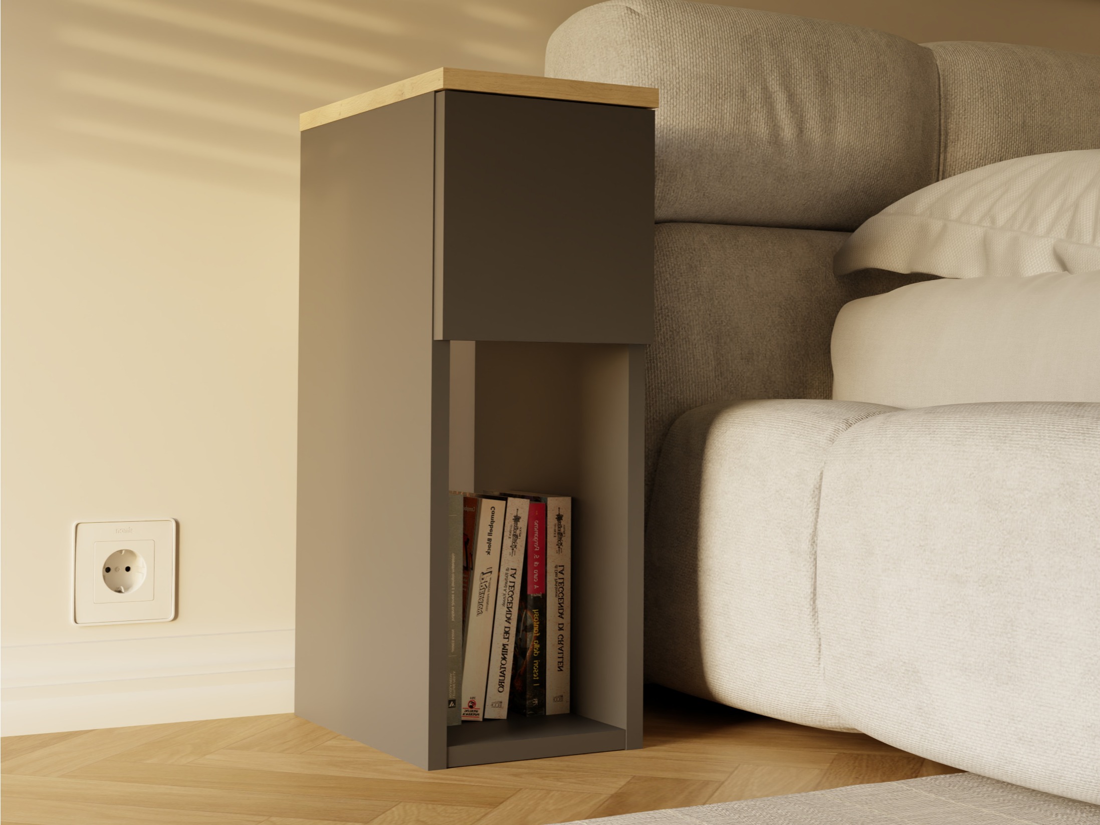 Naktinis staliukas Mandeville 304 (Antracitas + Artisan ąžuolas)