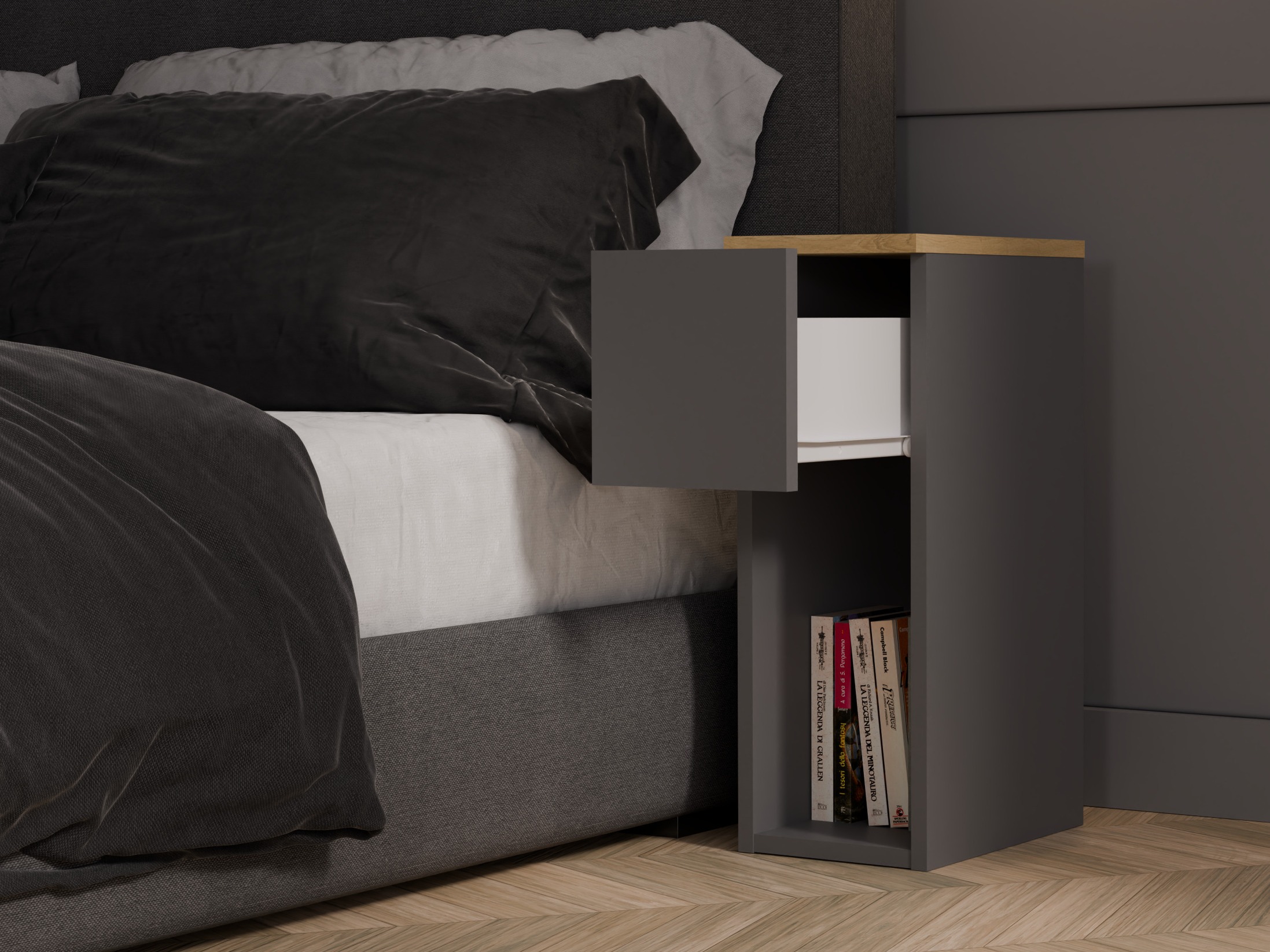 Naktinis staliukas Mandeville 304 (Antracitas + Artisan ąžuolas)