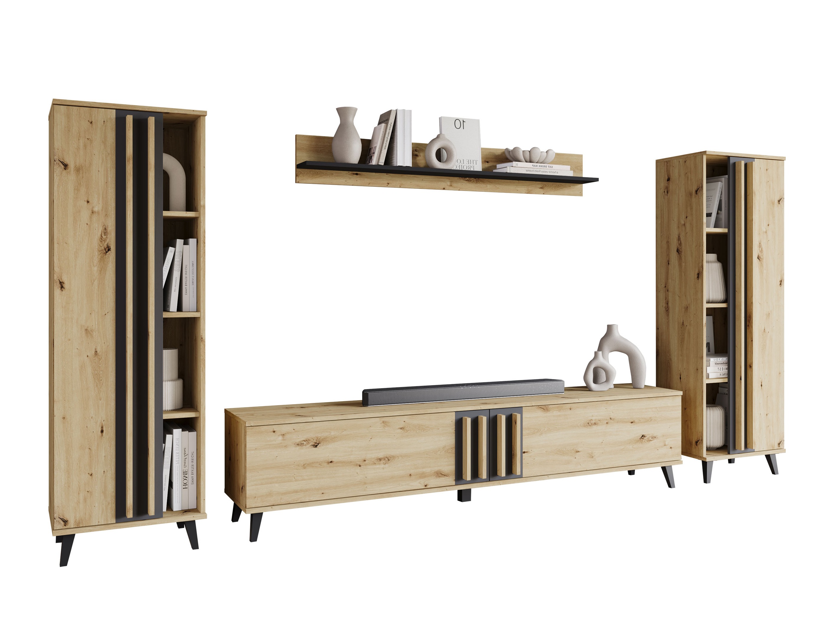 Svetainės komplektas Facetor (Artisan ąžuolas + Grafitas)