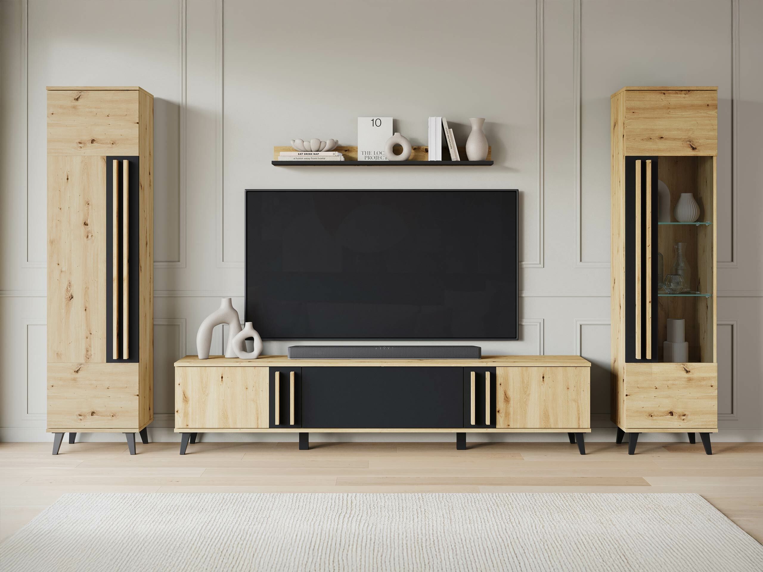 TV staliukas Facetor (Artisan ąžuolas + Grafitas)