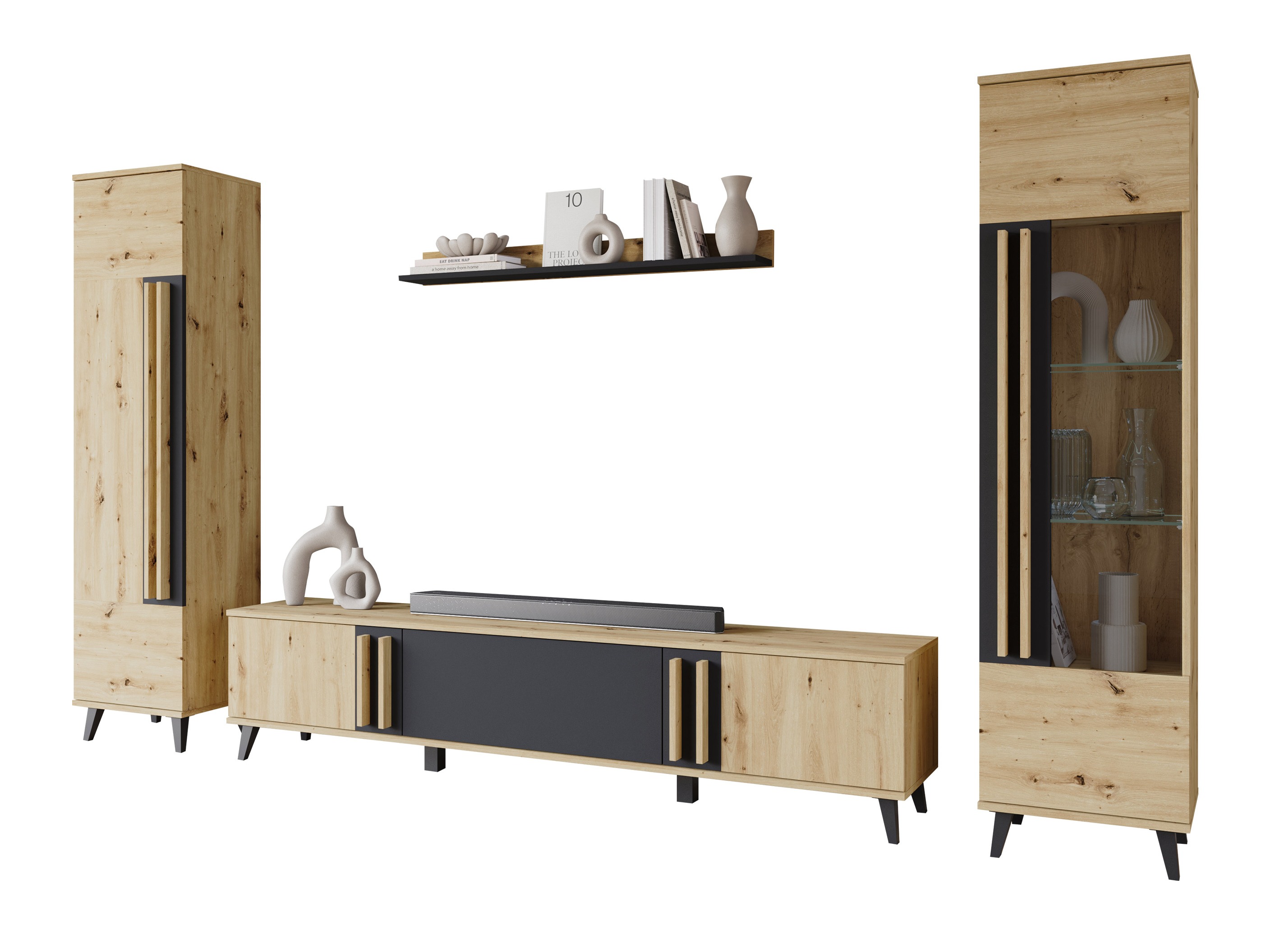 Svetainės komplektas Facetor II (Artisan ąžuolas + Grafitas)