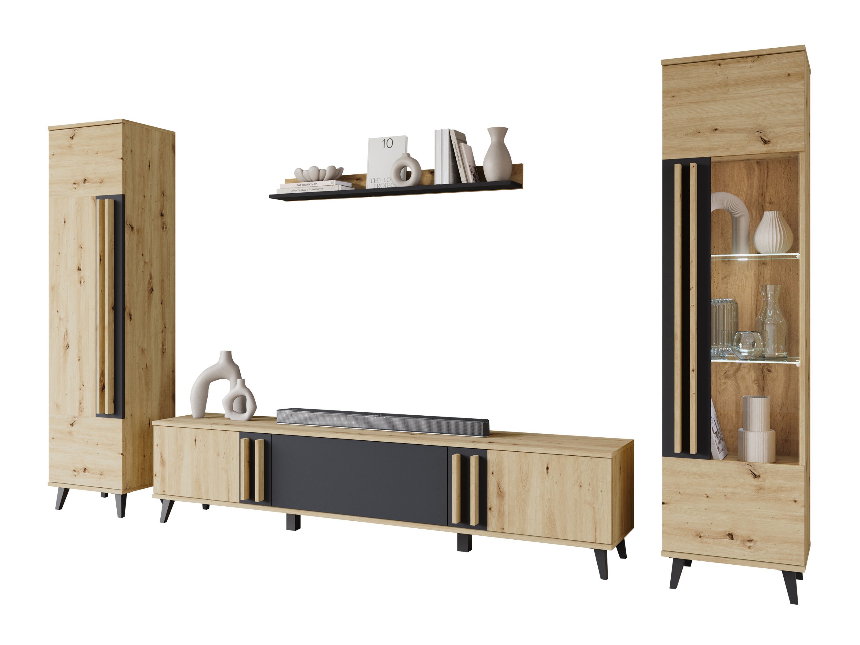 Svetainės komplektas Facetor II (Artisan ąžuolas + Grafitas)