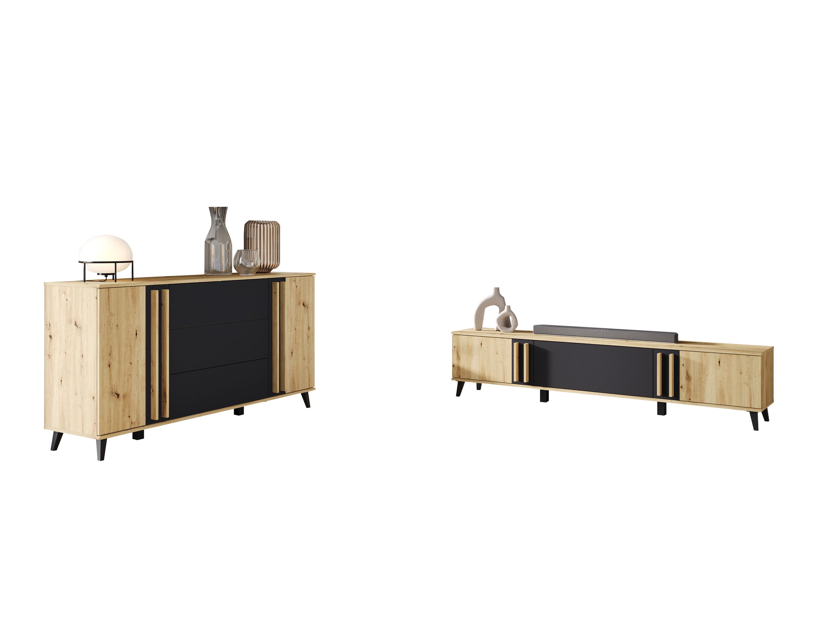 Svetainės komplektas Facetor III (Artisan ąžuolas + Grafitas)