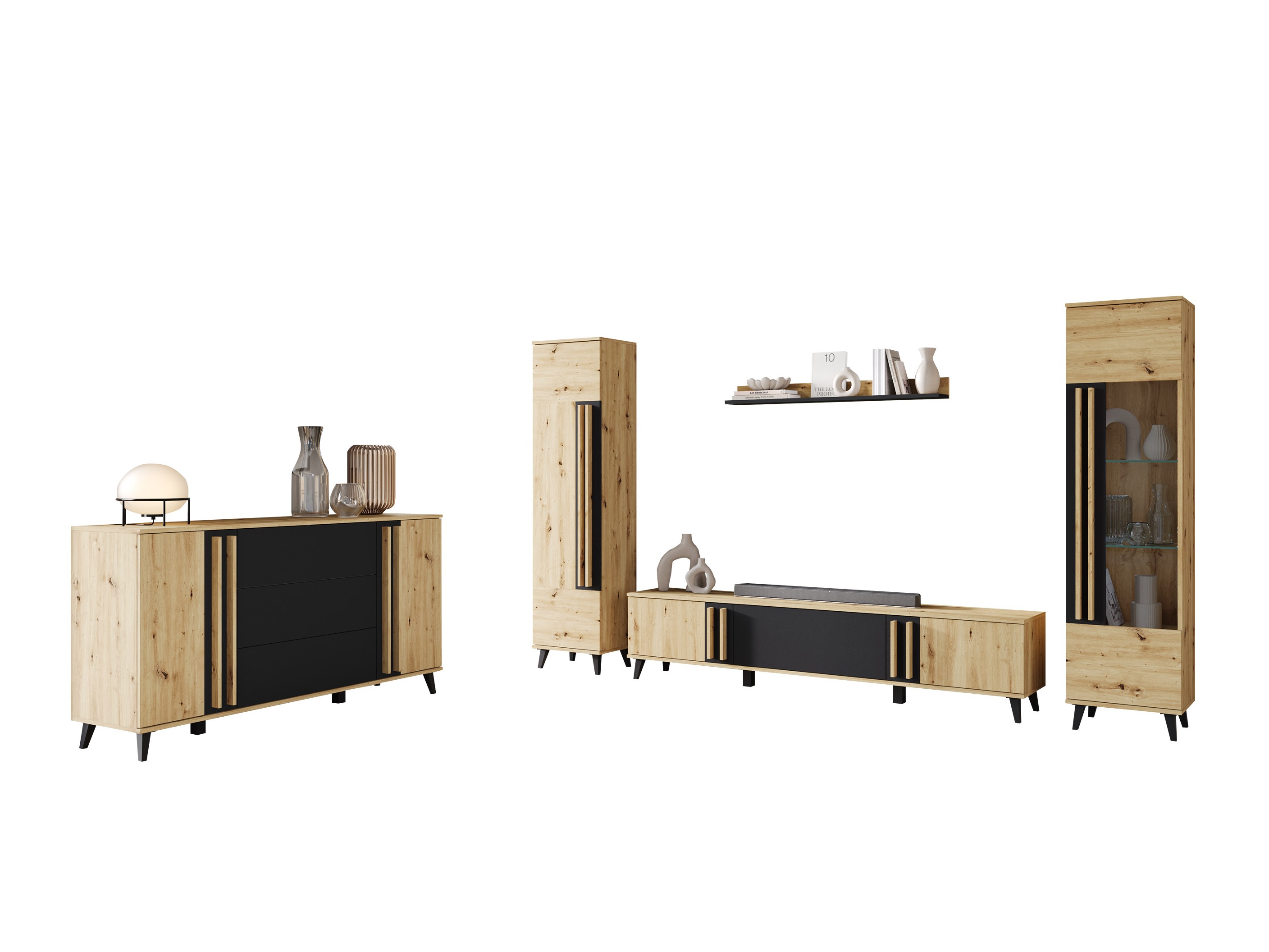 Svetainės komplektas Facetor IV (Artisan ąžuolas + Grafitas)