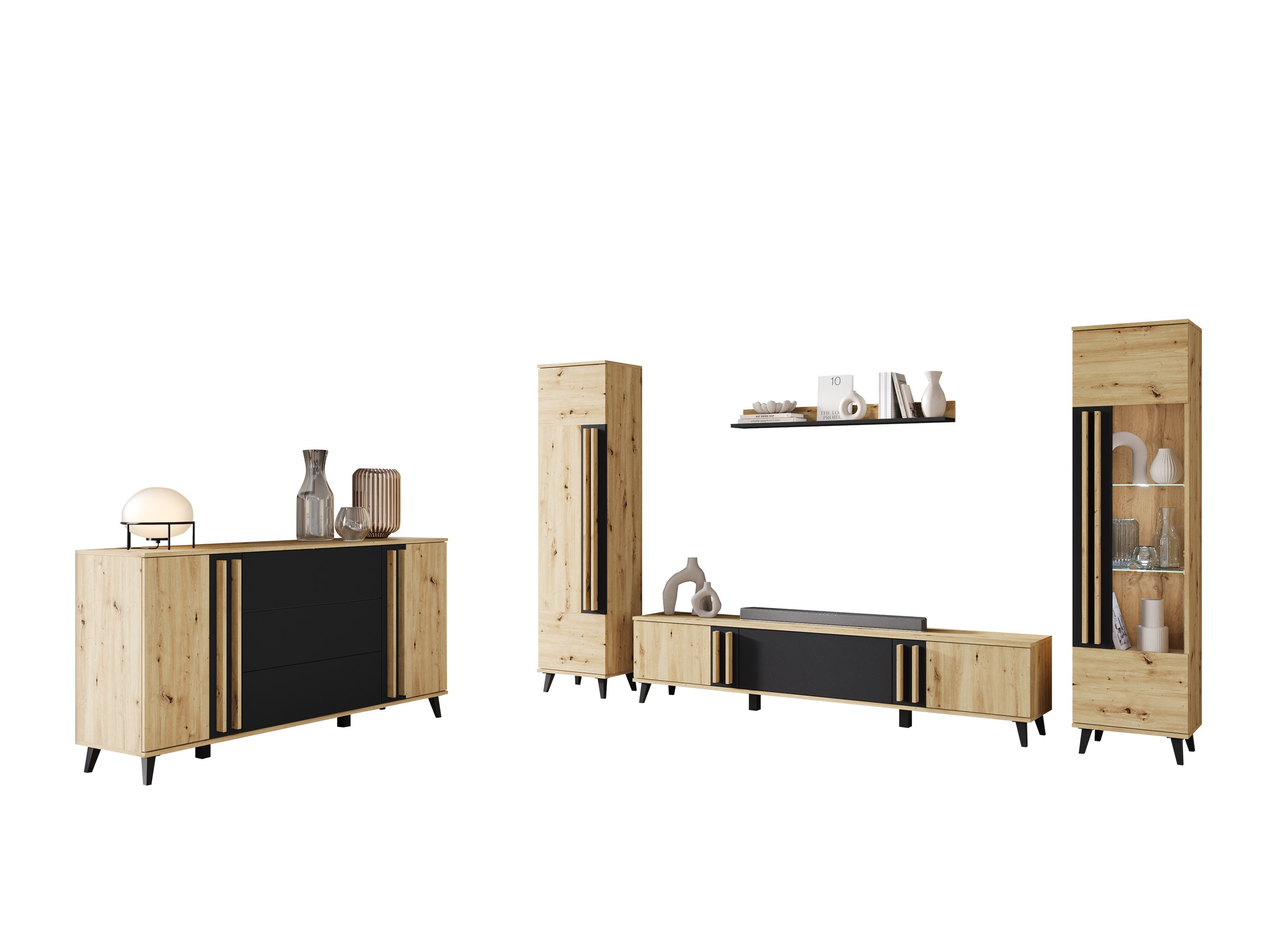 Svetainės komplektas Facetor IV (Artisan ąžuolas + Grafitas)