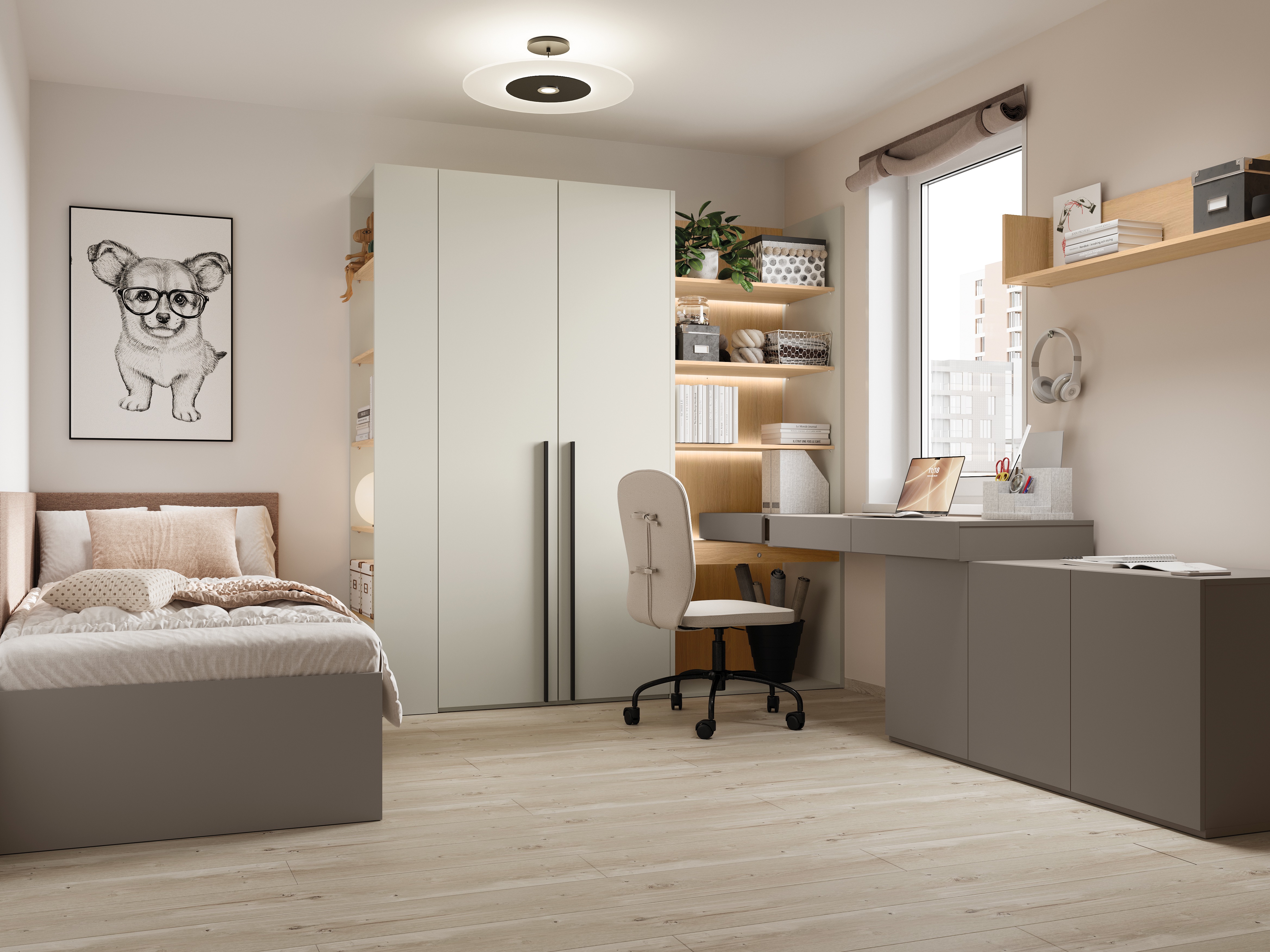 Namų biuro komplektas Evareve 118 (Pilka + Ąžuolas)