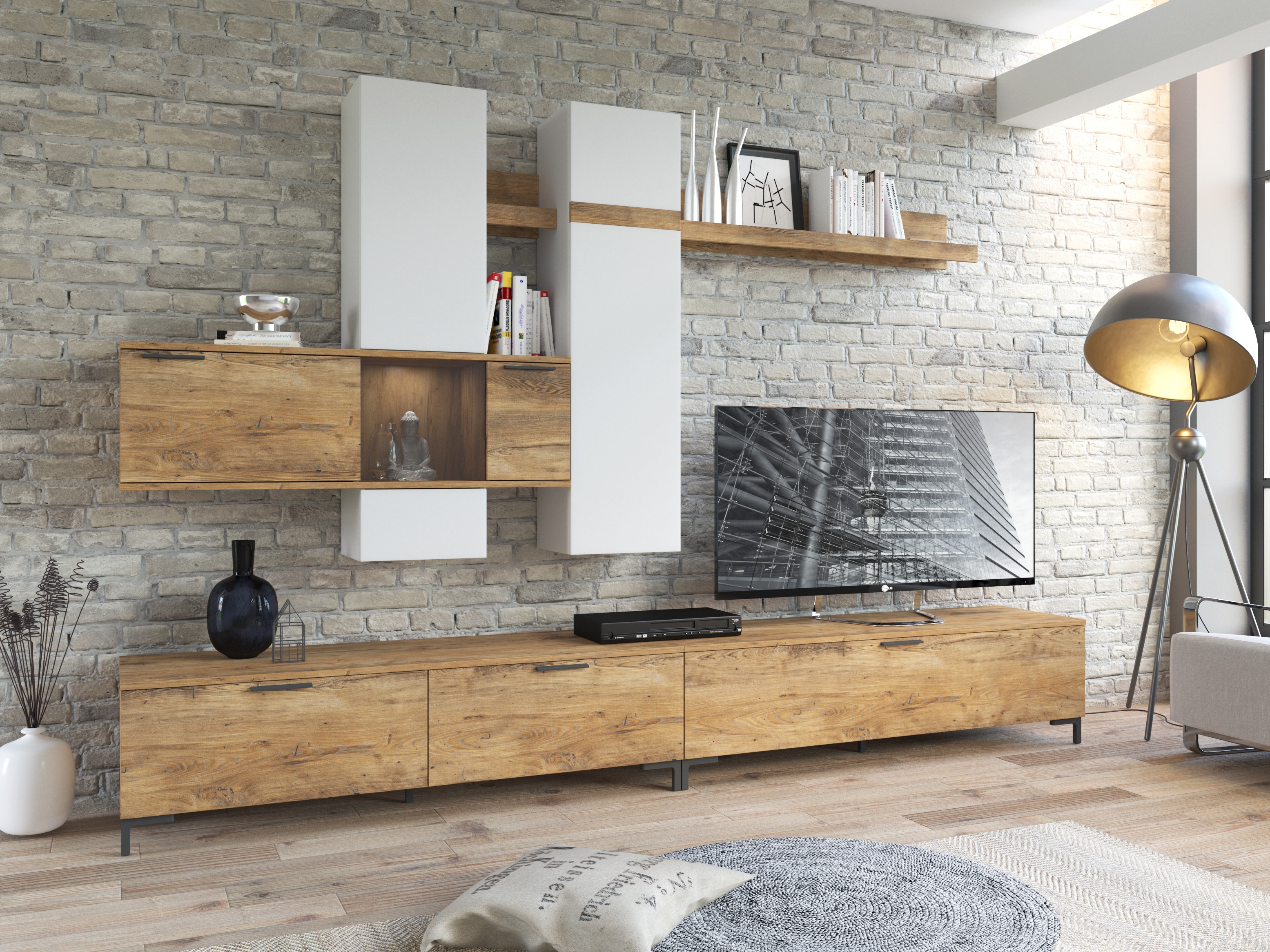 Svetainės komplektas Salnola 105 (Balta + Kaštonas)