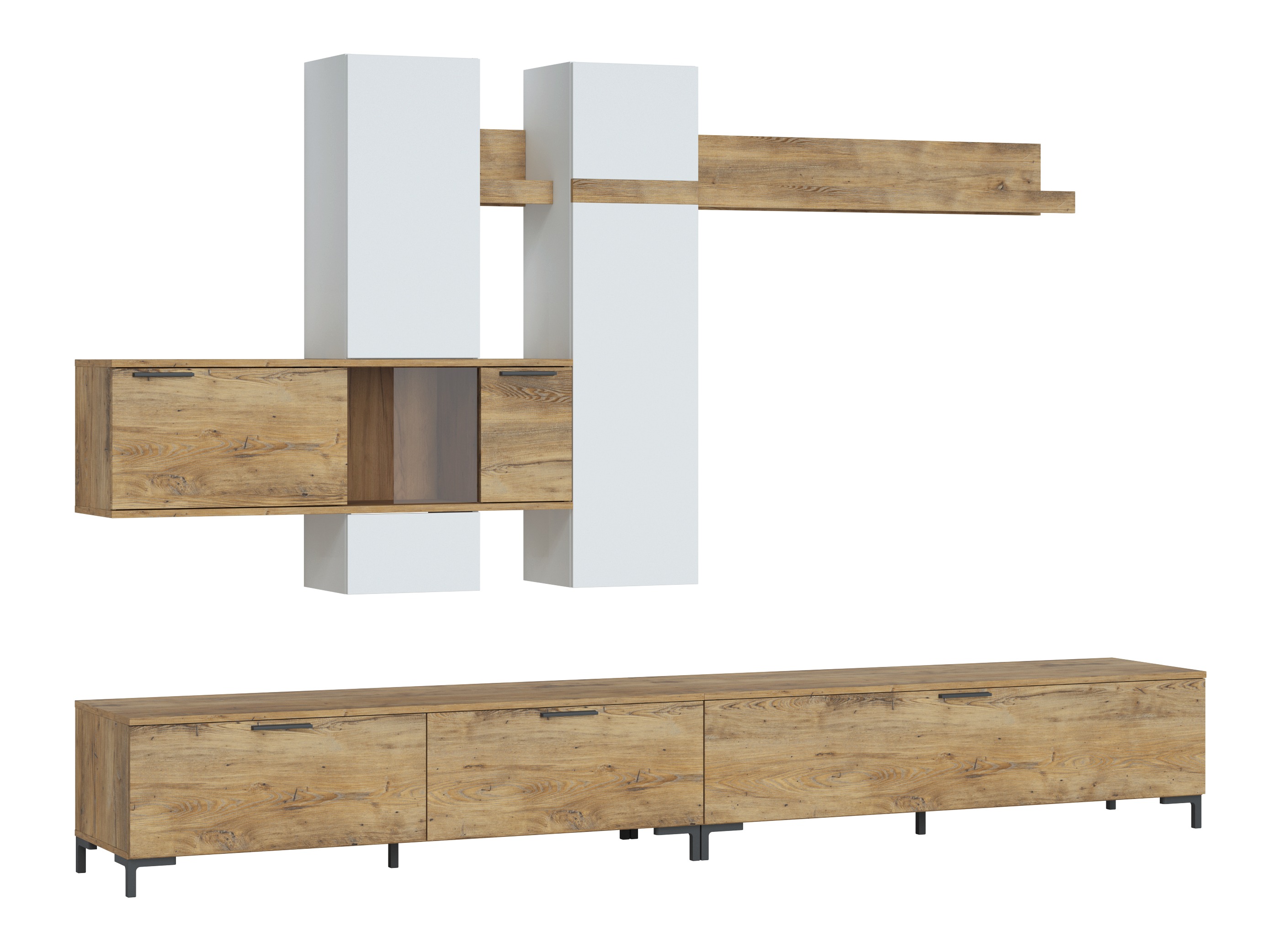 Svetainės komplektas Salnola 105 (Balta + Kaštonas)