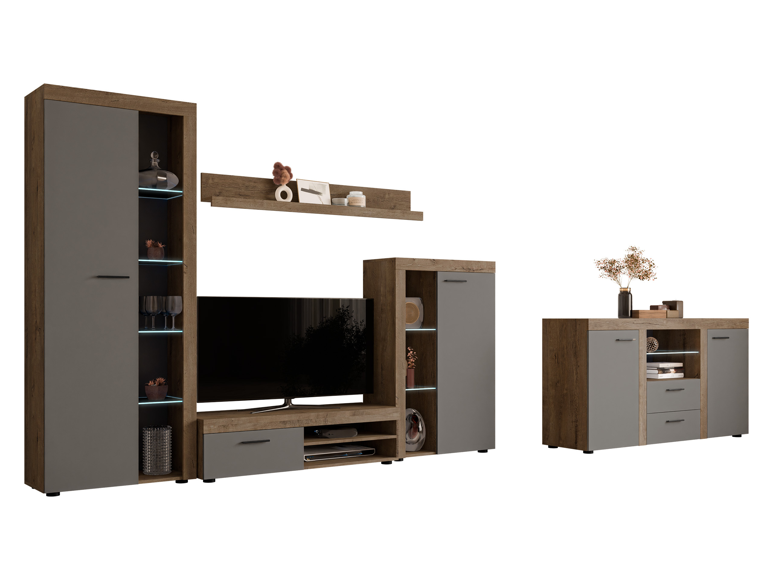 Svetainės komplektas Tucson 106 (Ąžuolas lefkas + Grafitas)