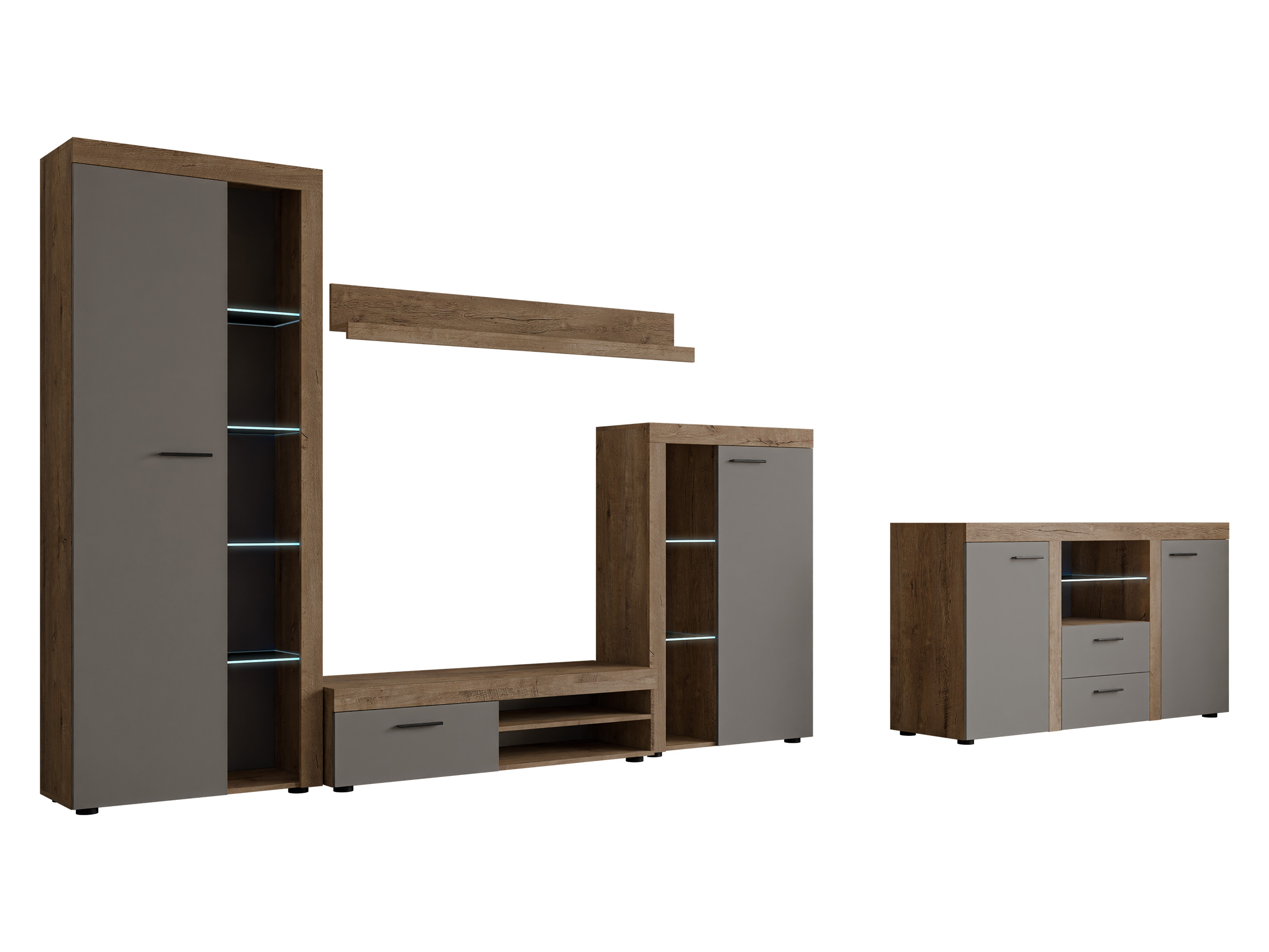 Svetainės komplektas Tucson 106 (Ąžuolas lefkas + Grafitas)