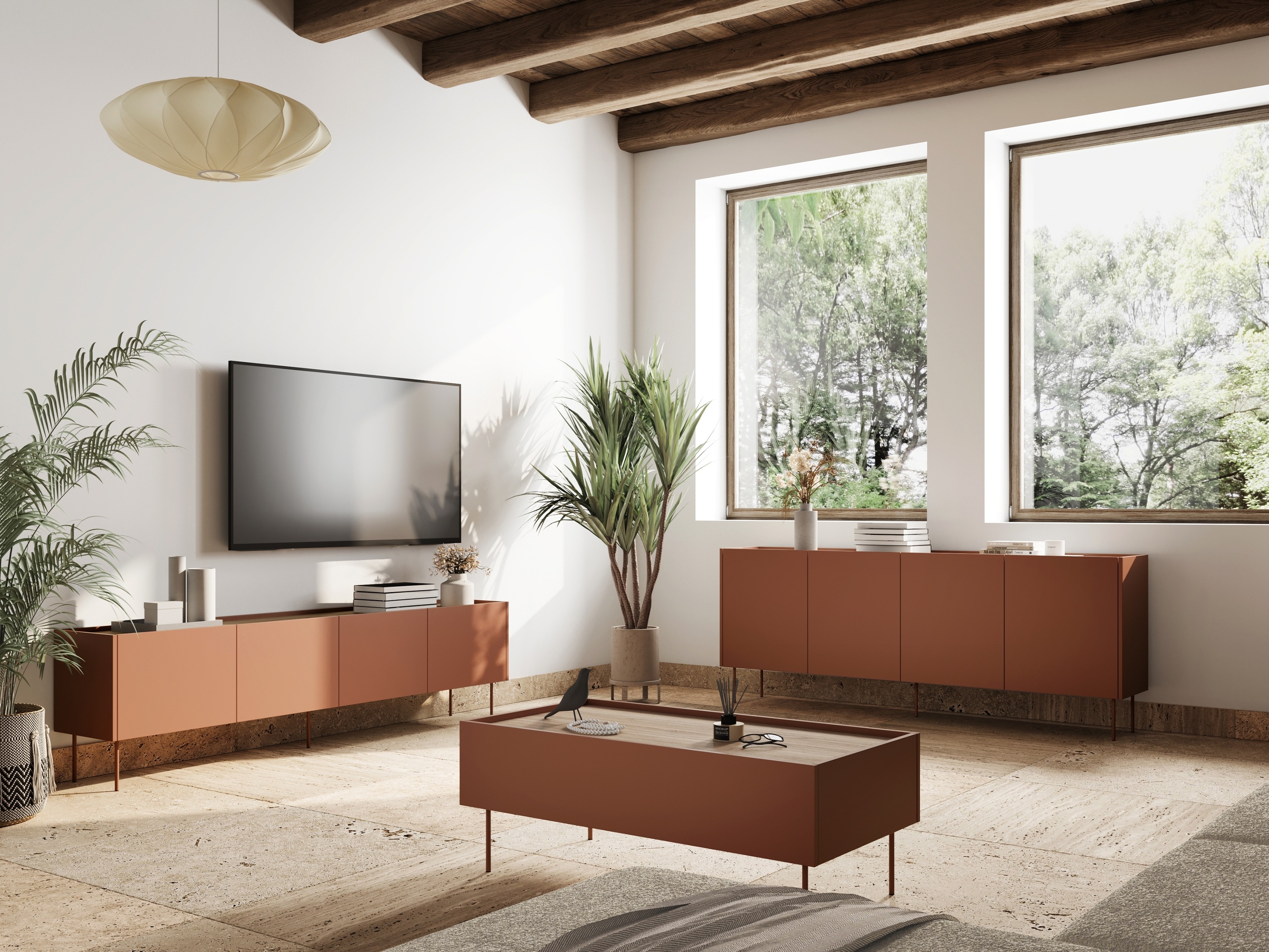 Žurnalinis staliukas Tivdala 108 (Ąžuolas + Matinė raudona)