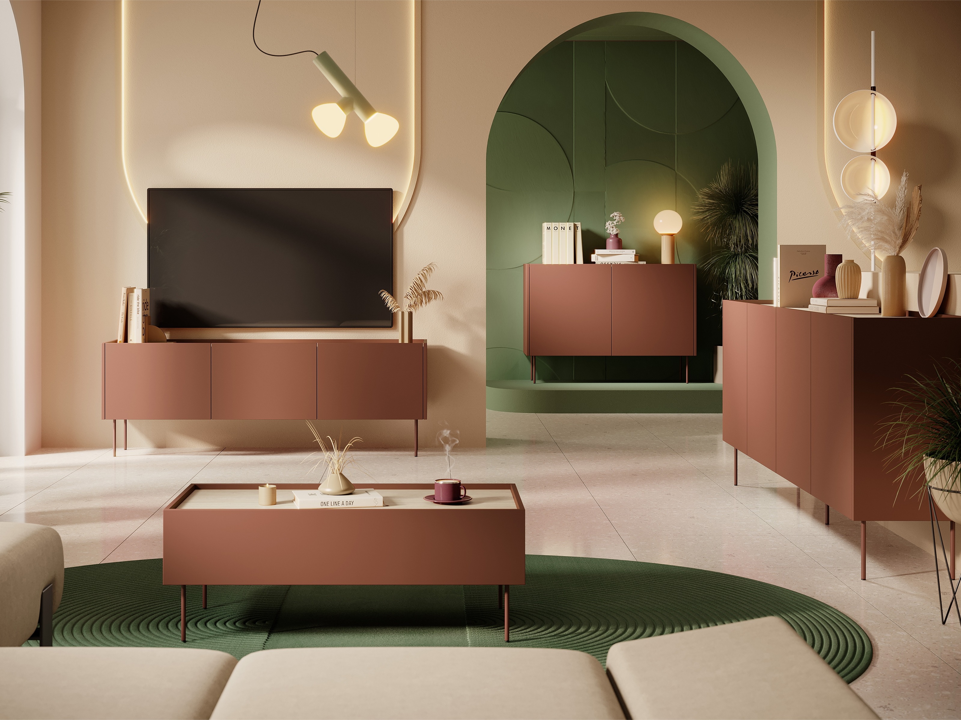 Žurnalinis staliukas Tivdala 108 (Ąžuolas + Matinė raudona)