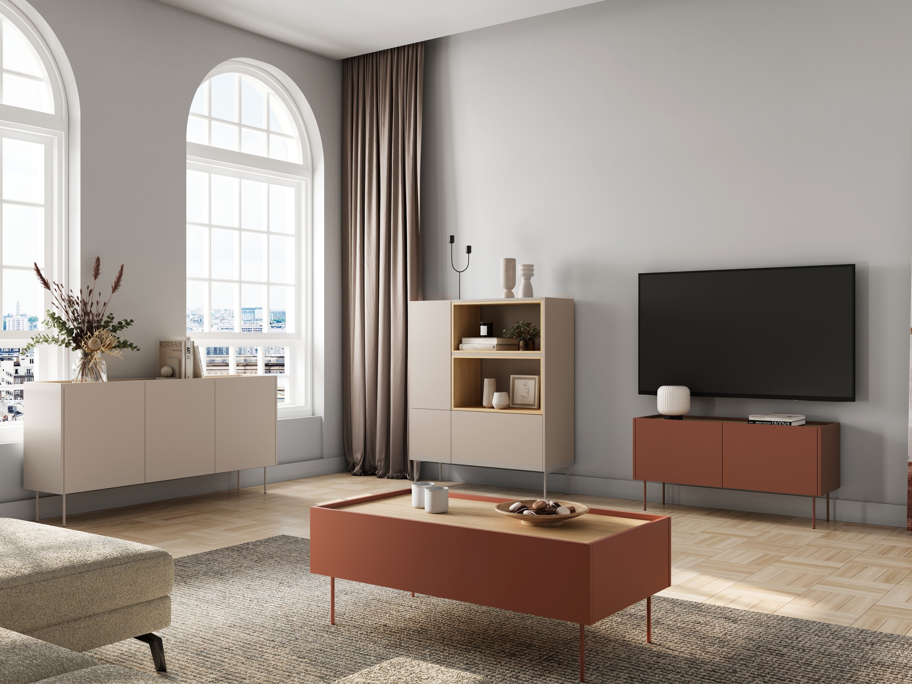 Žurnalinis staliukas Tivdala 108 (Ąžuolas + Matinė raudona)