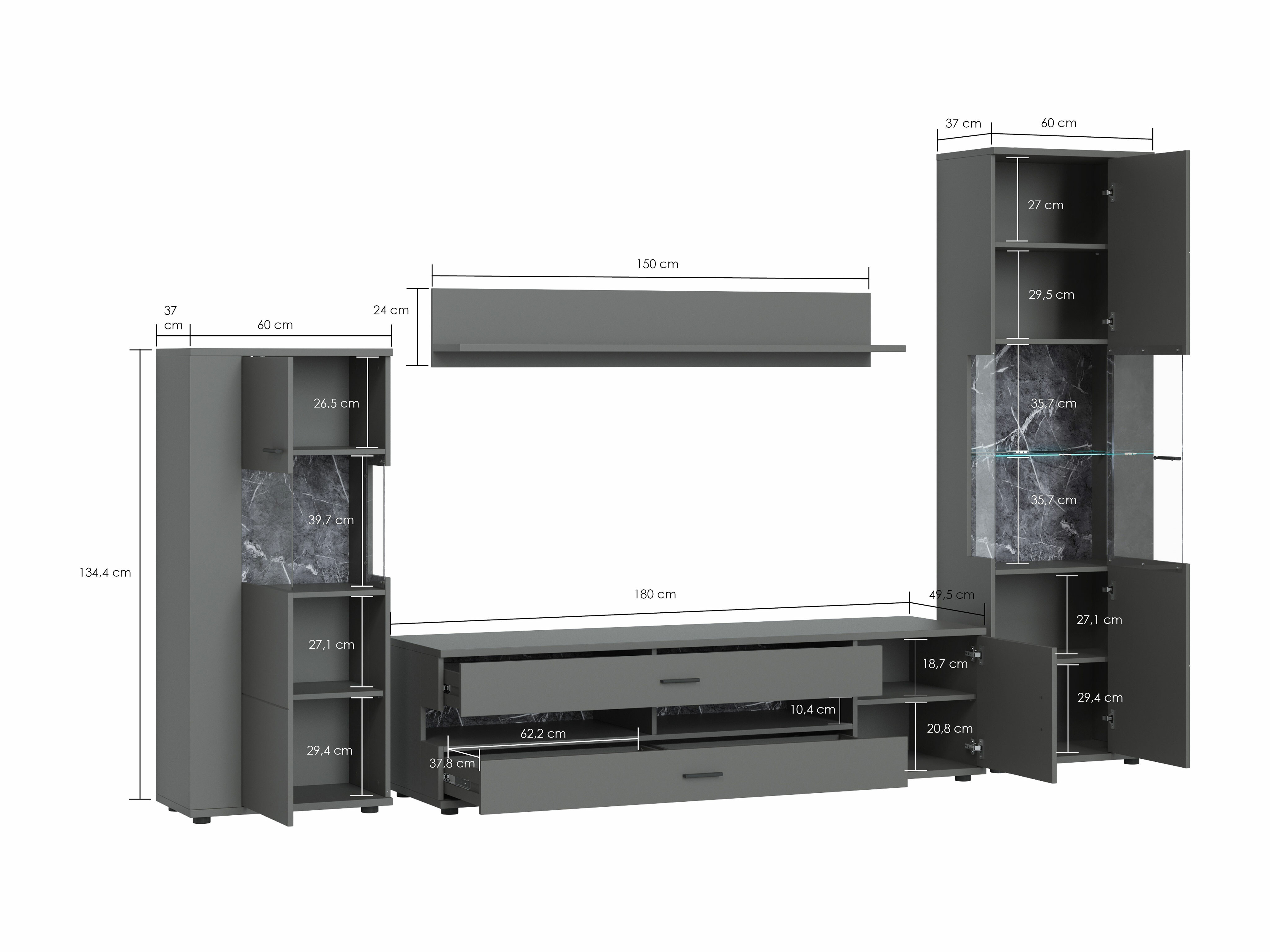 Svetainės komplektas Ontario 161 (Grafitas)