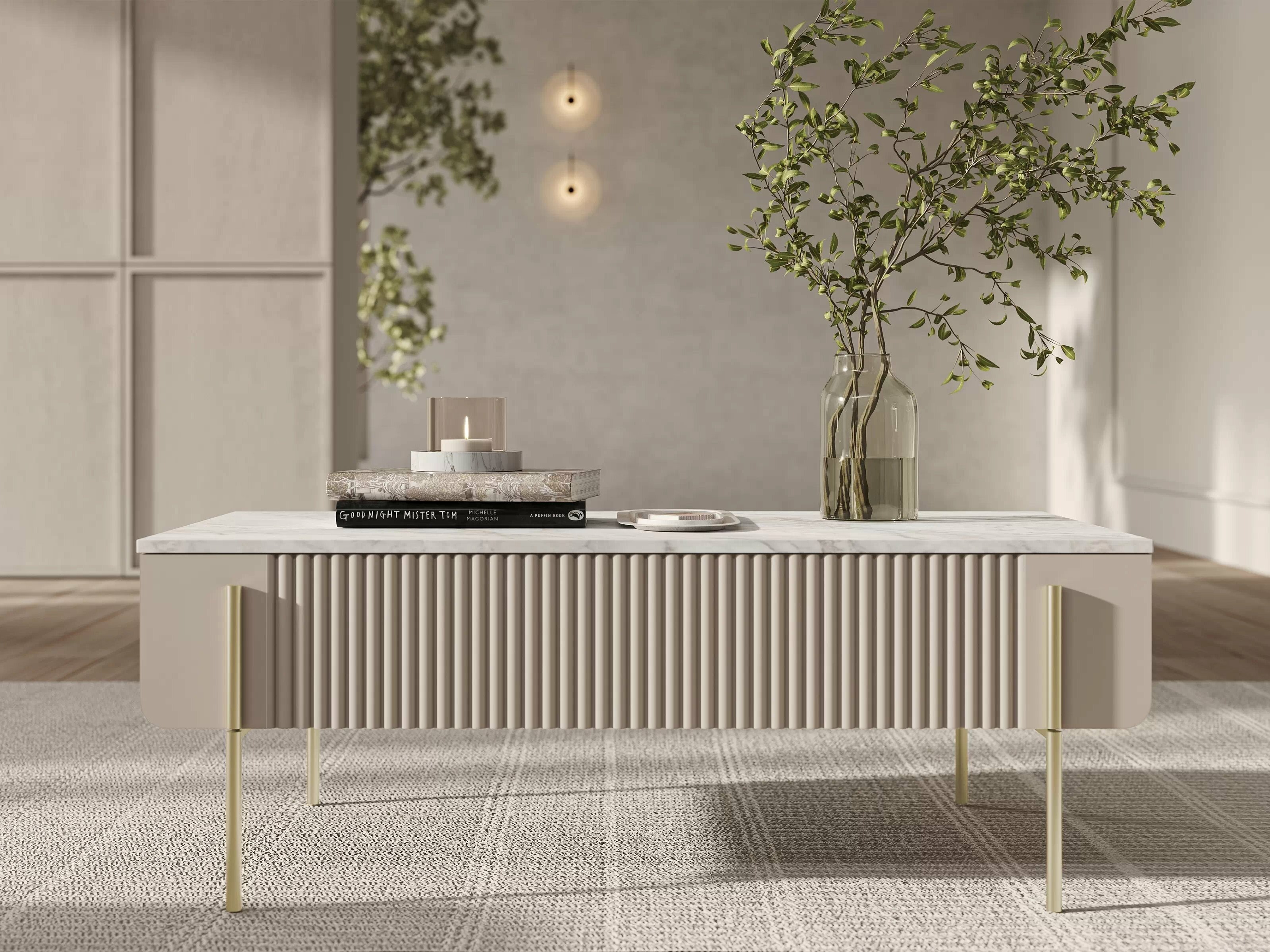 Žurnalinis staliukas Etrvero 106 (Kašmyras + Baltas marmuras)