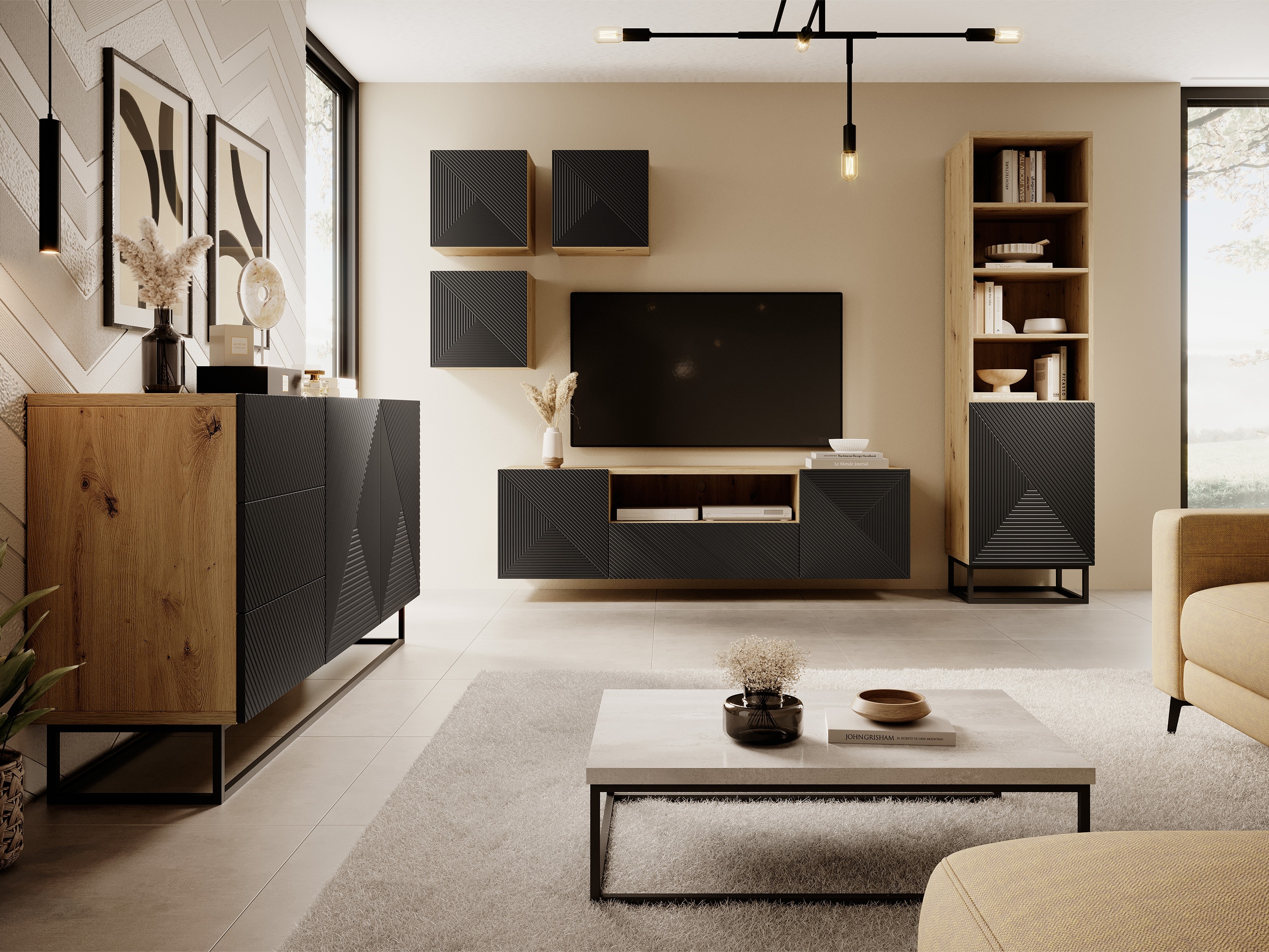 Pakabinama spintelė Dortivi 109 (Artisan ąžuolas + Matinė juoda)