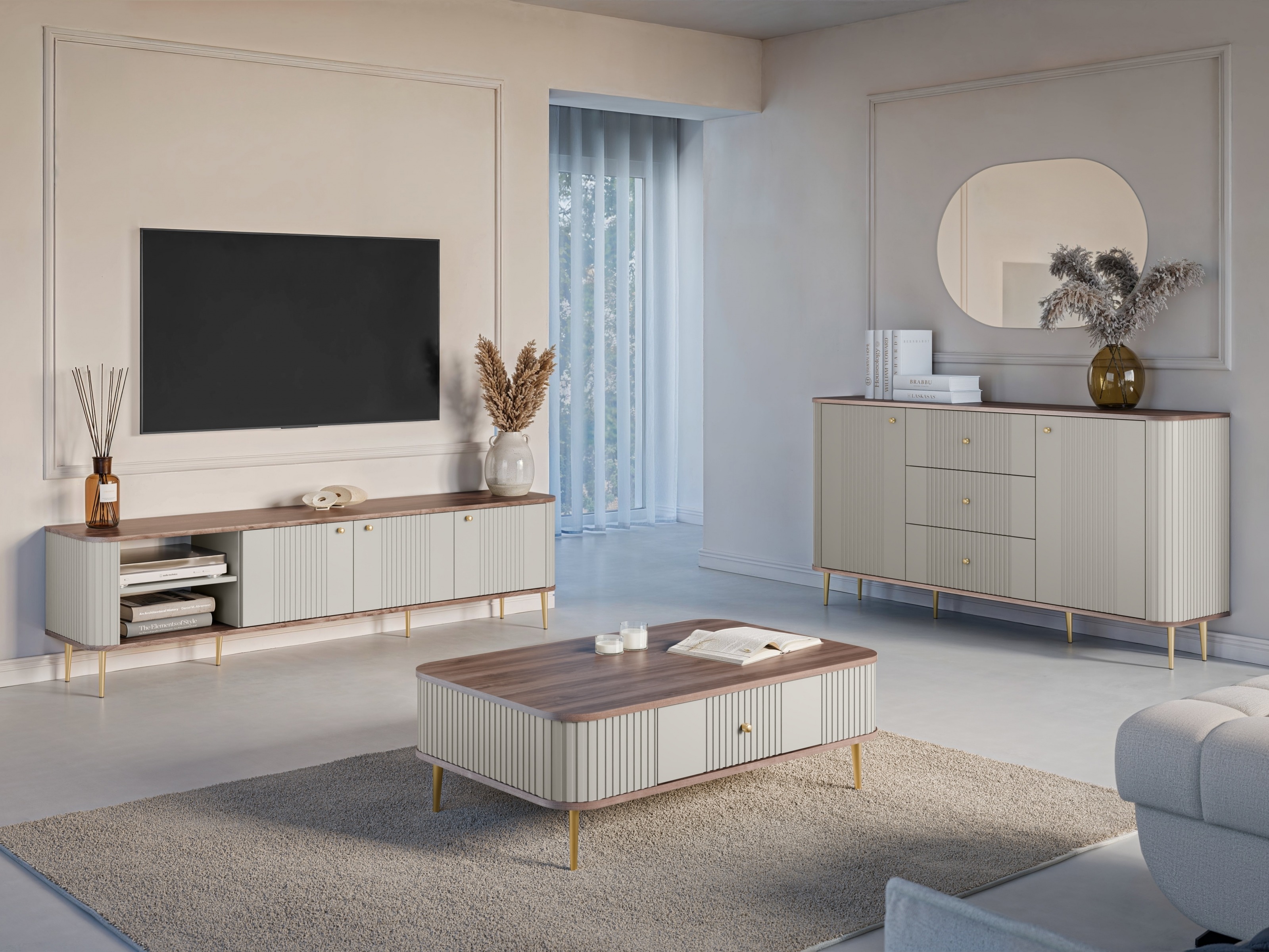 Svetainės komplektas Revtoru 109 (Kašmyras + Riešutas)