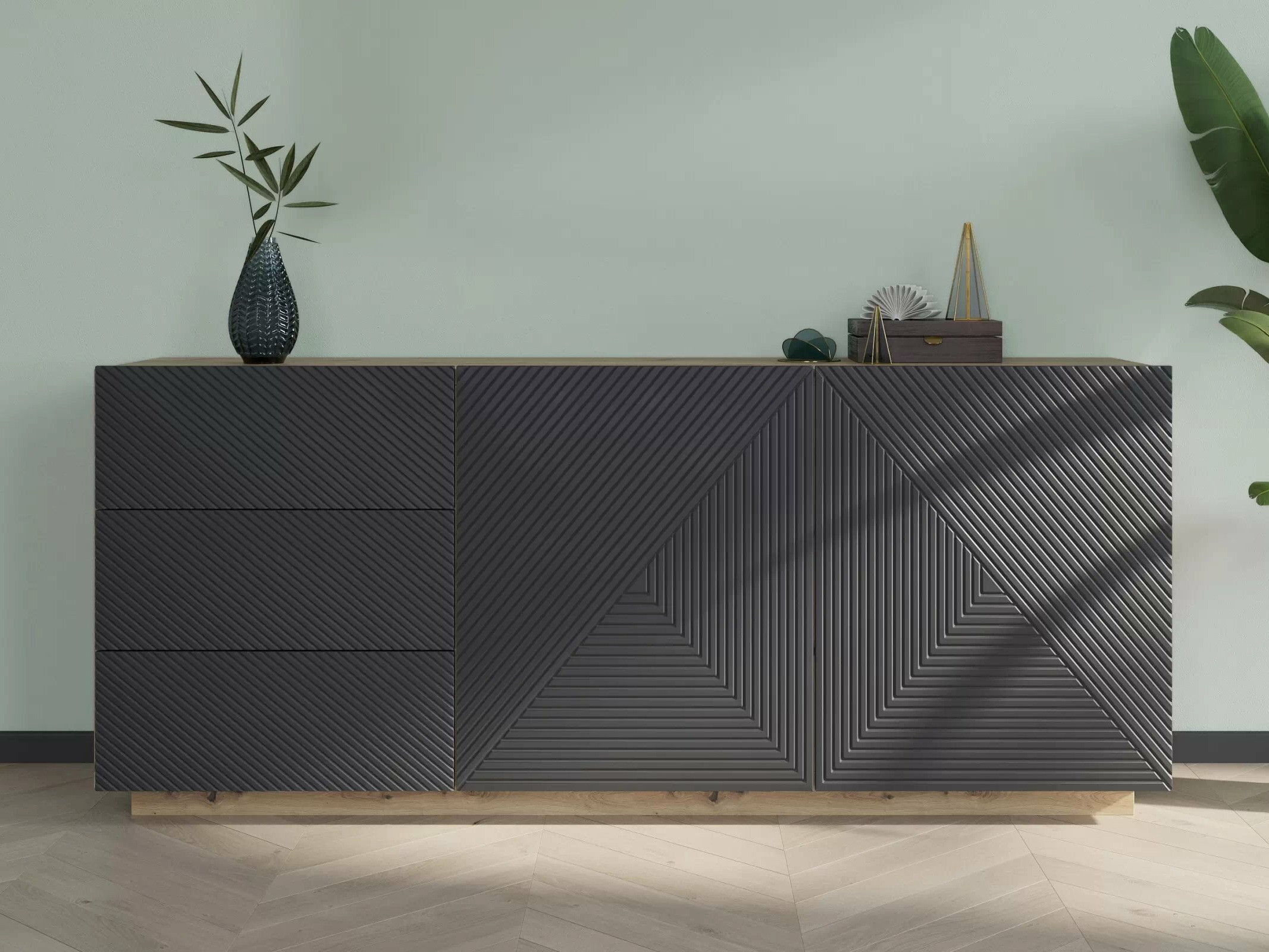 Komoda Dortivi 113 (Artisan ąžuolas + Matinė pilka)