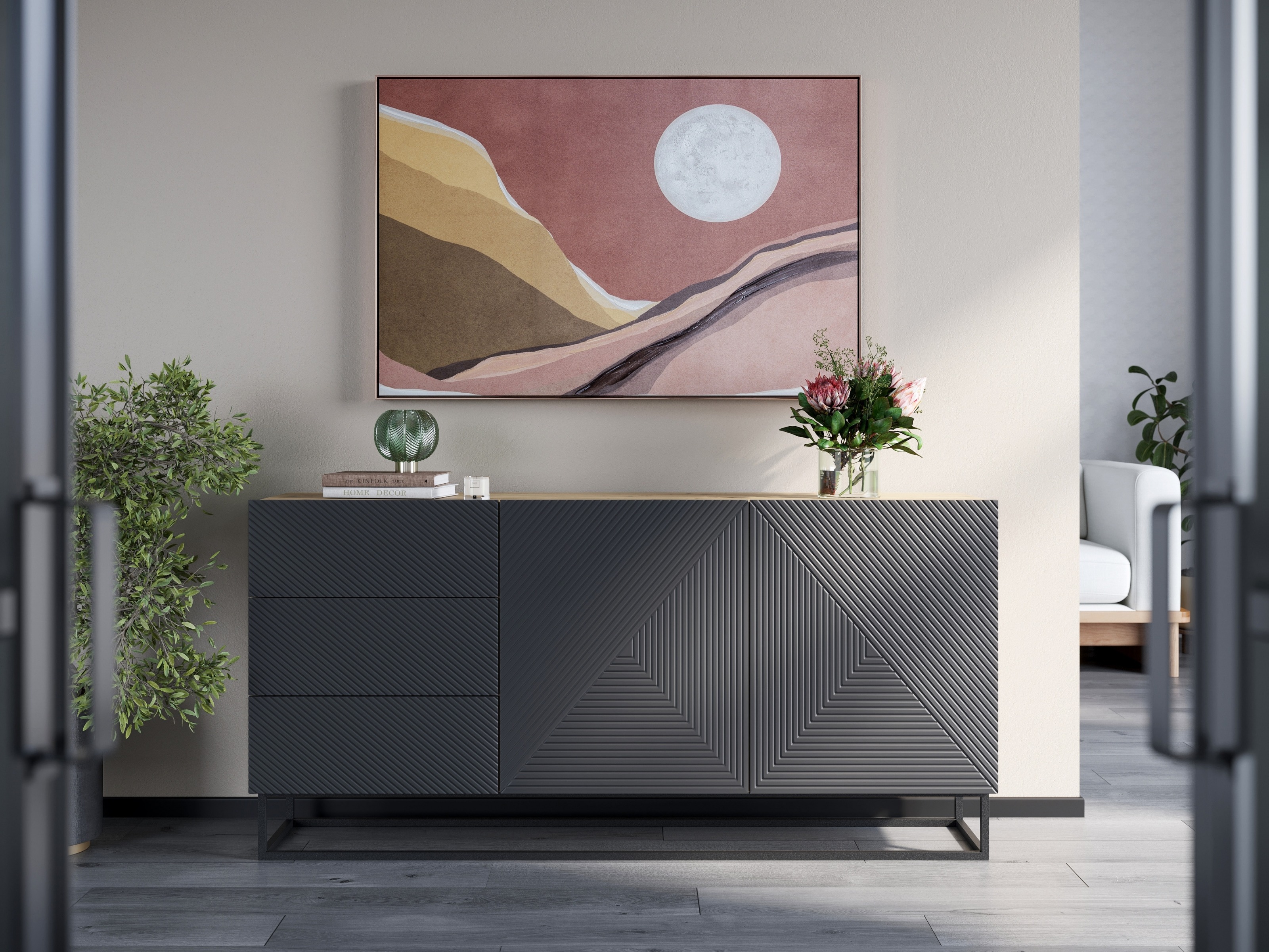 Komoda Dortivi 114 (Artisan ąžuolas + Matinė pilka)