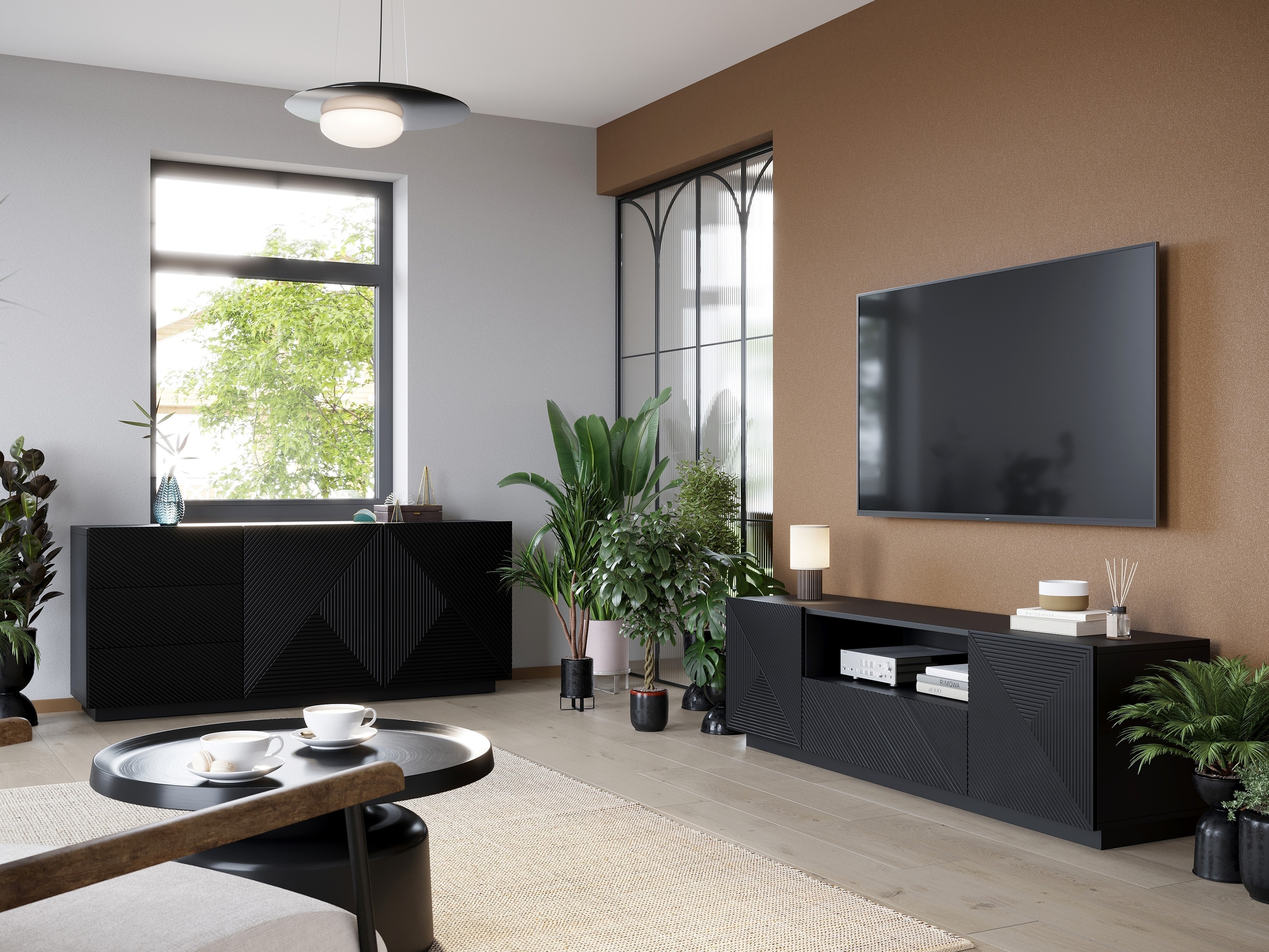 Svetainės komplektas Dortivi 119 (Matinė juoda)