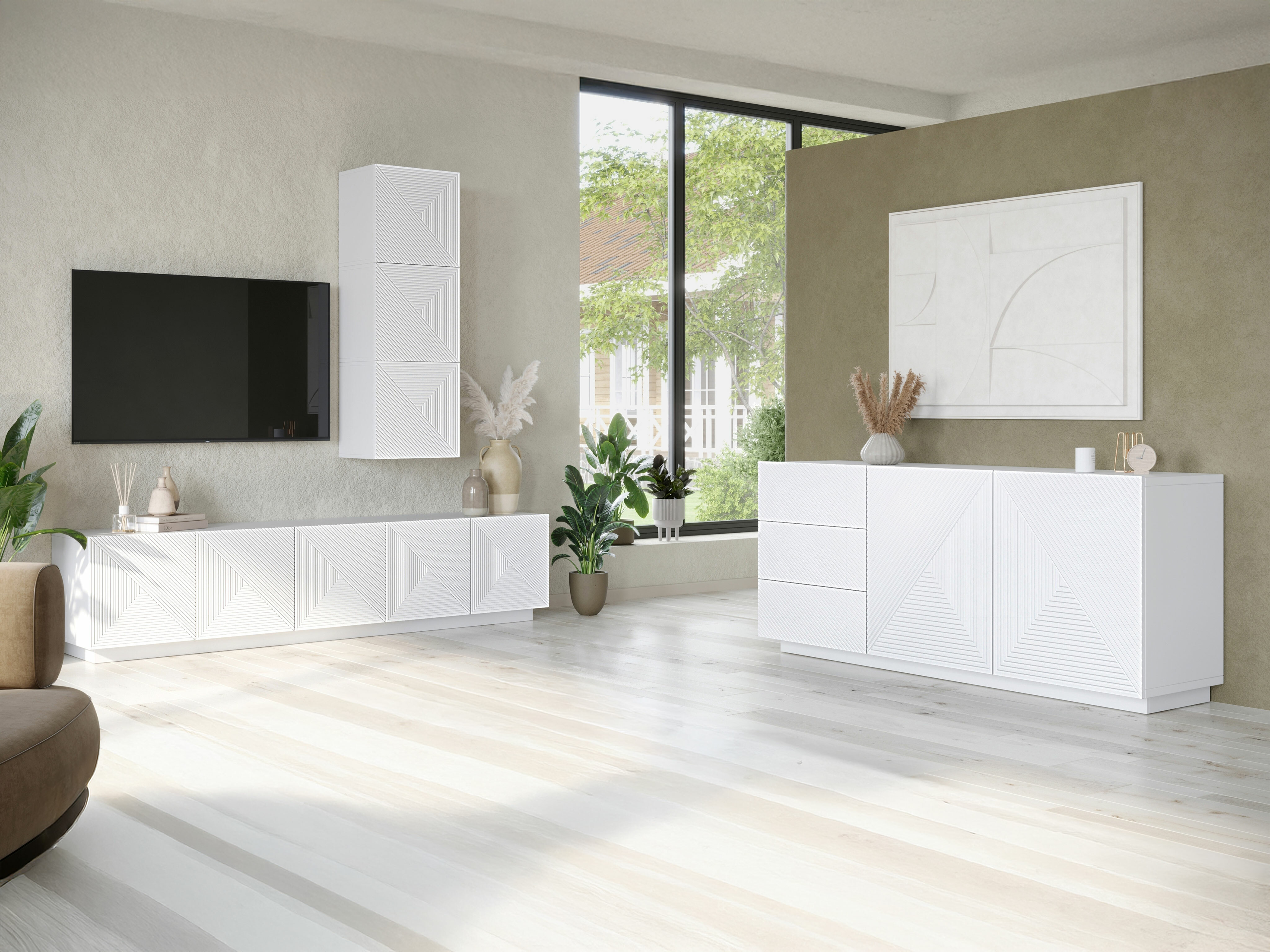 Svetainės komplektas Dortivi 121 (Matinė balta)