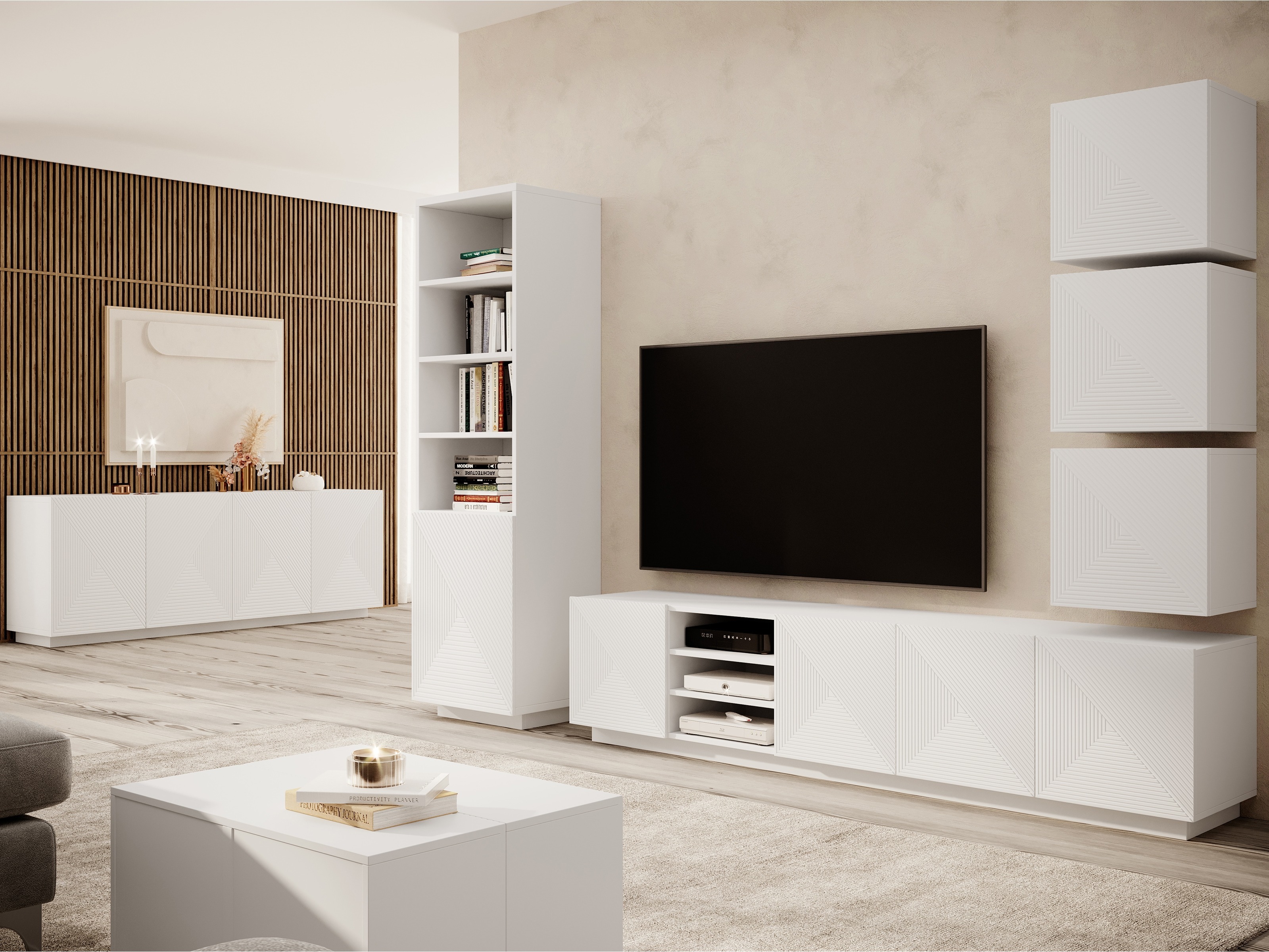 Svetainės komplektas Dortivi 124 (Matinė balta)