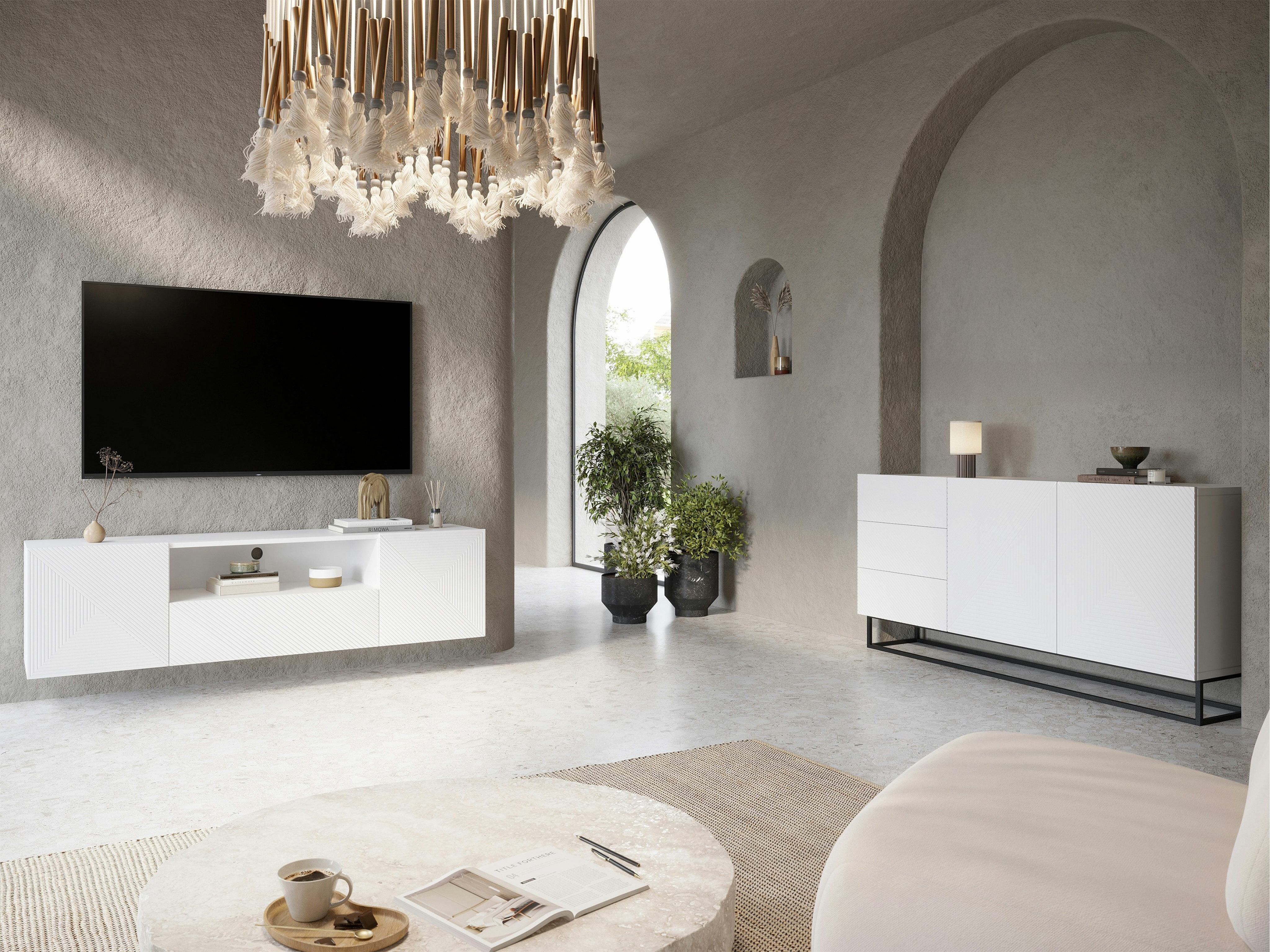 Svetainės komplektas Dortivi 122 (Matinė balta)