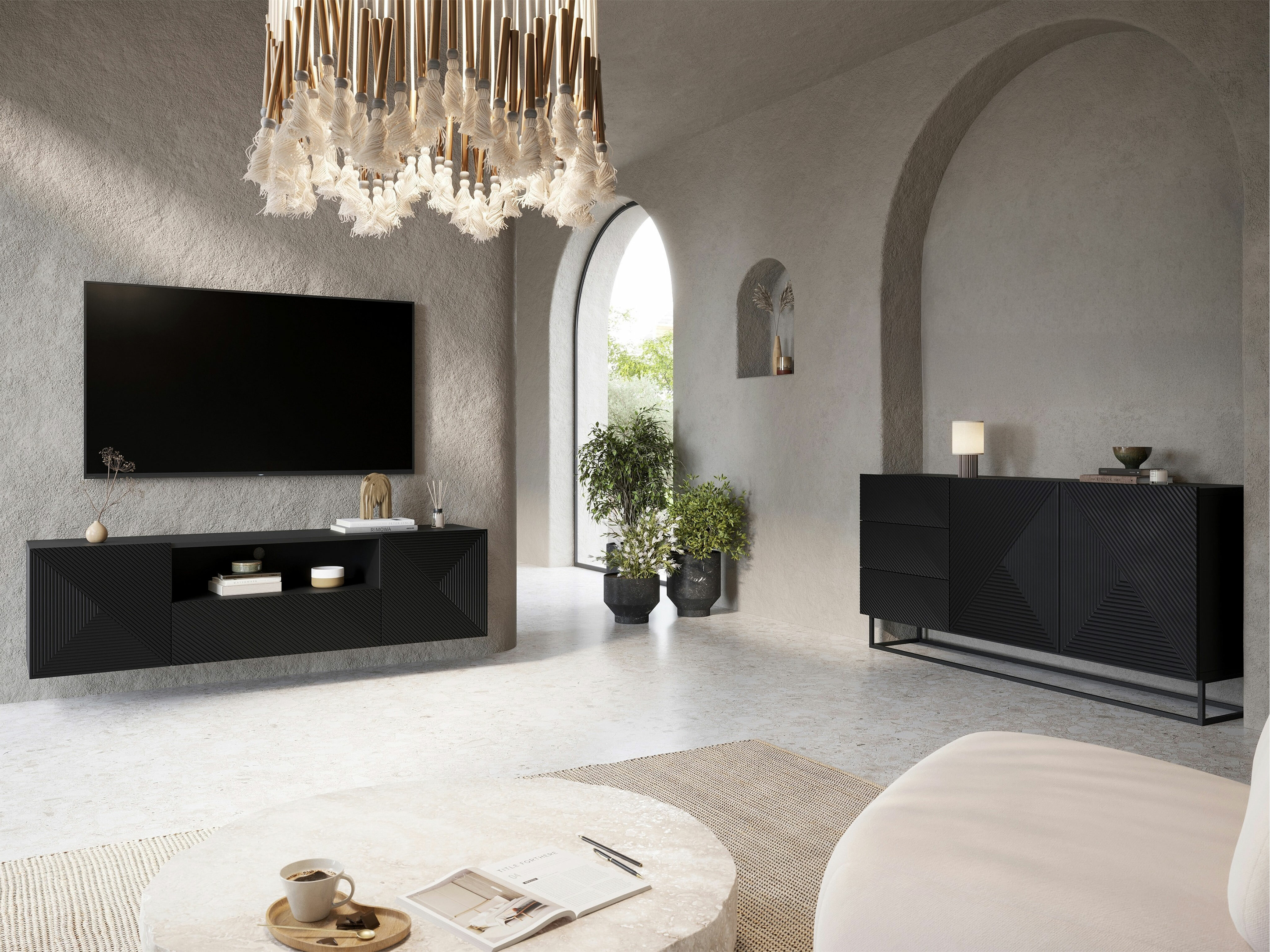 Svetainės komplektas Dortivi 122 (Matinė juoda)