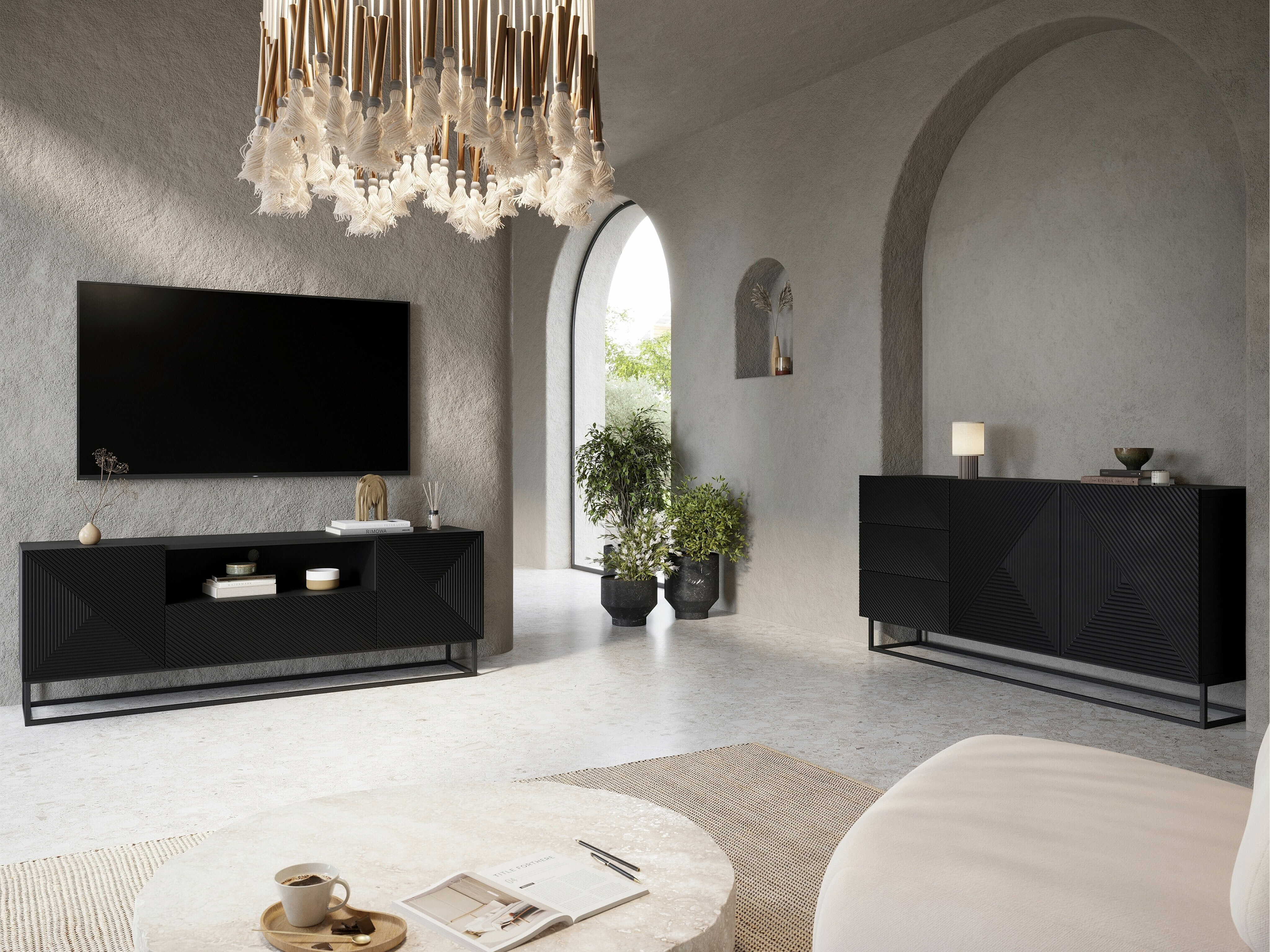 Svetainės komplektas Dortivi 123 (Matinė juoda)