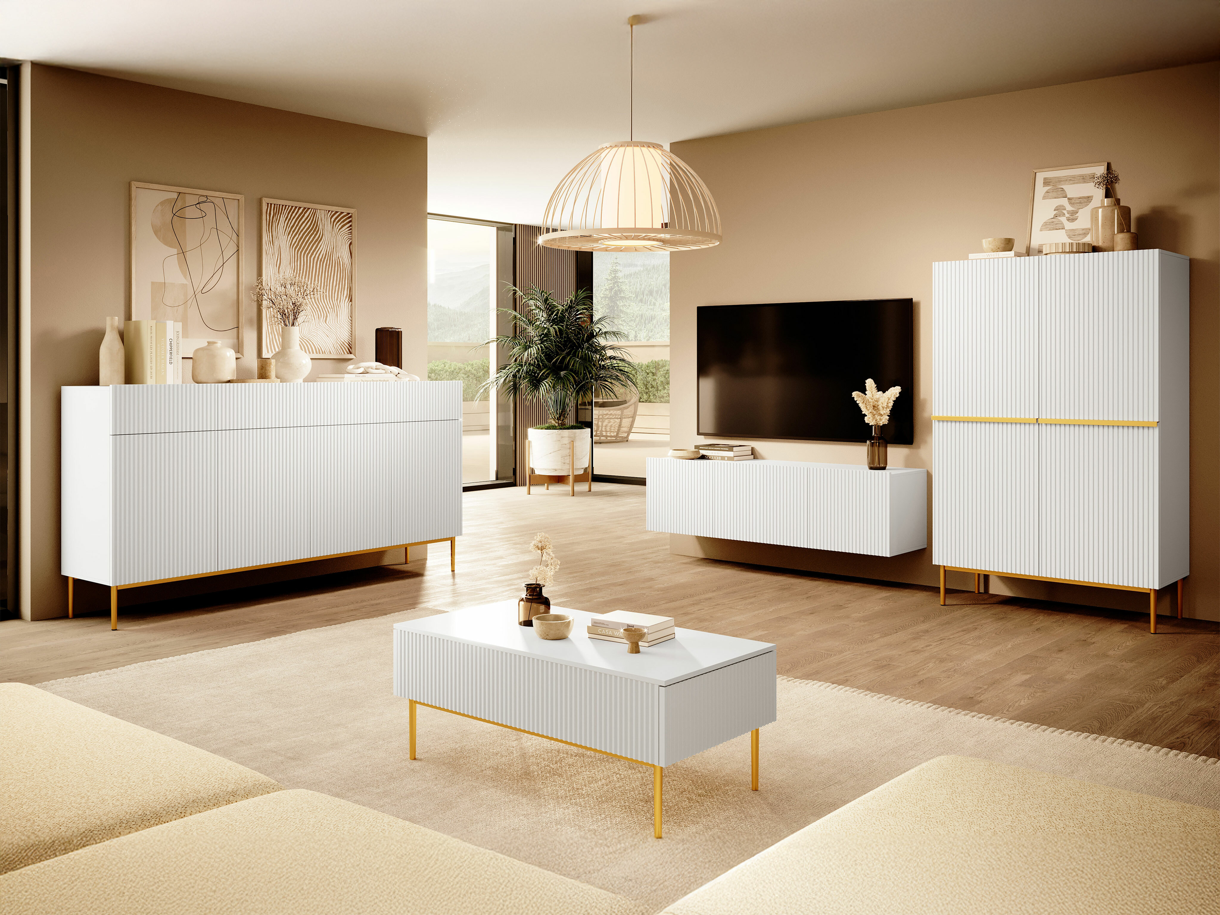 Svetainės komplektas Melfelu 143 (Balta)