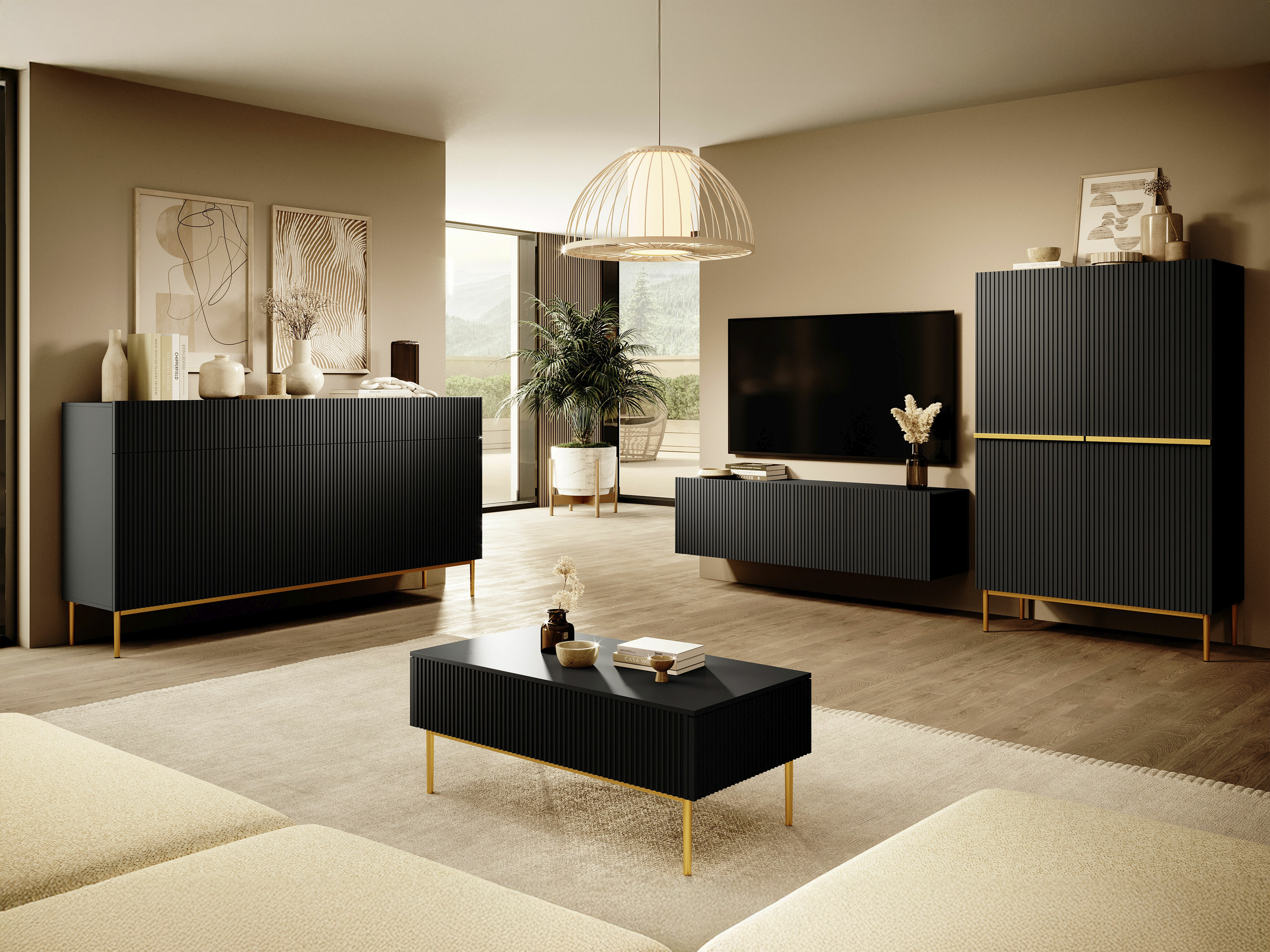 Svetainės komplektas Melfelu 143 (Juoda)