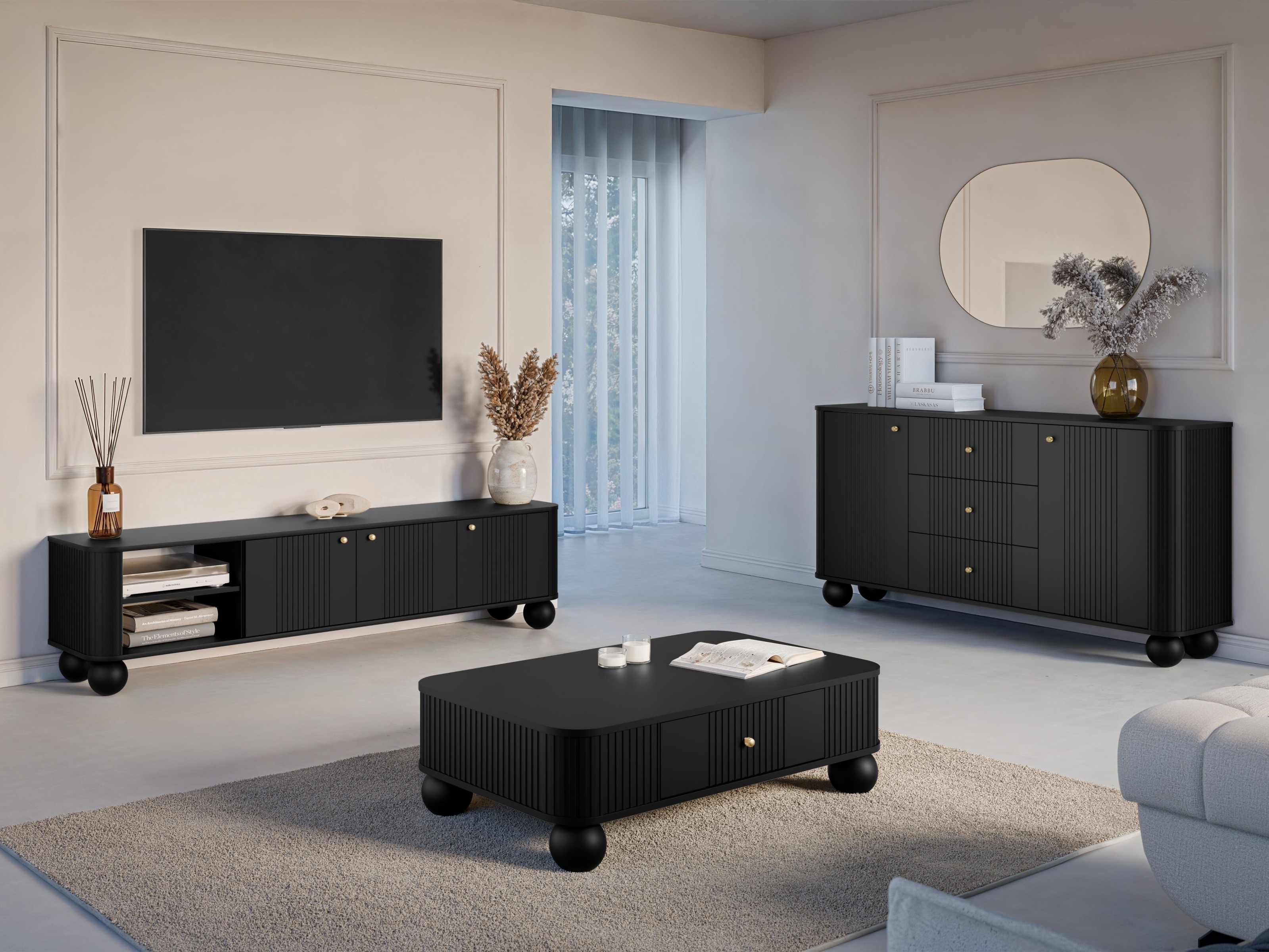 Svetainės komplektas Fioveso 107 (Juoda)