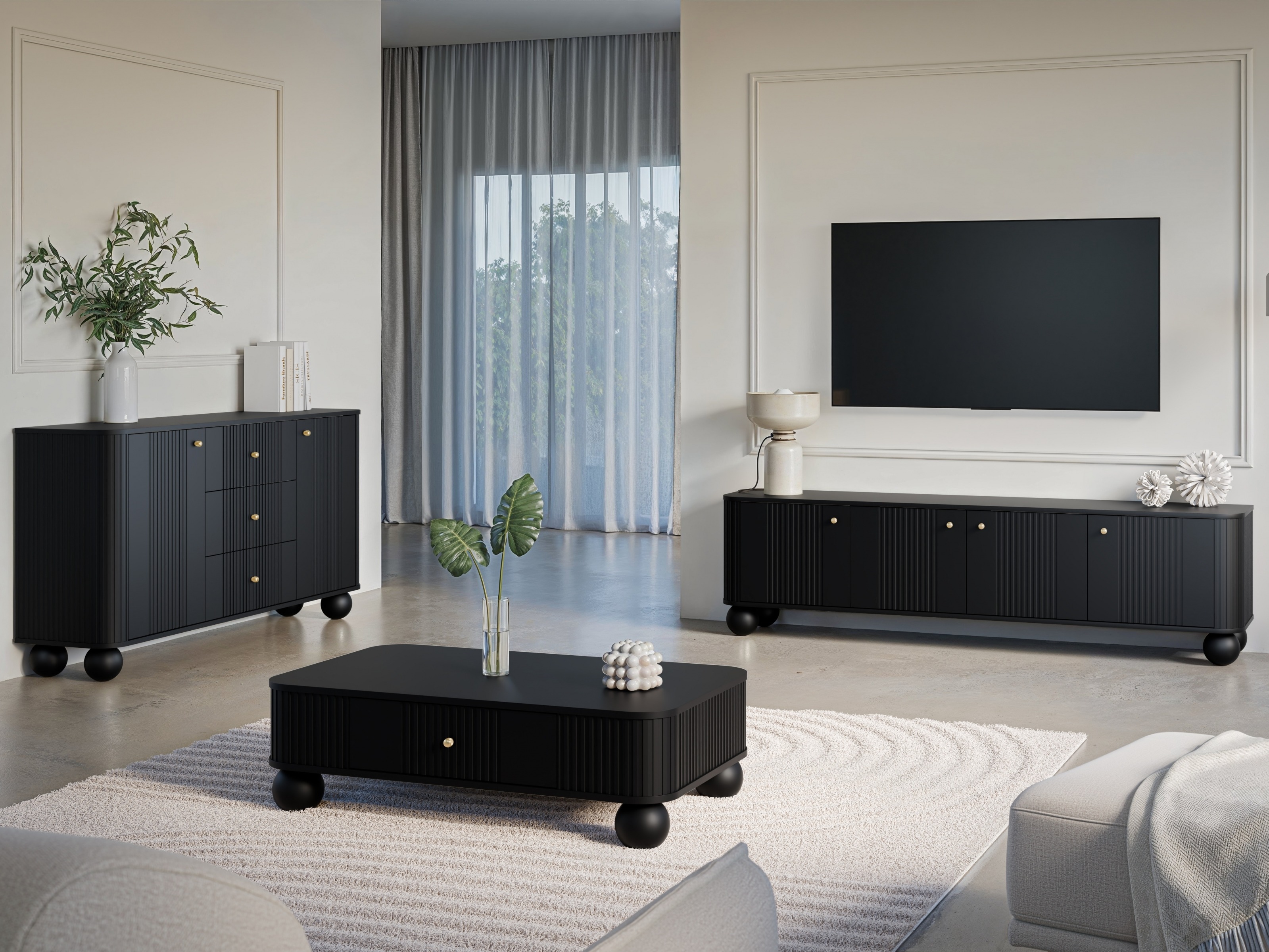 Svetainės komplektas Fioveso 106 (Juoda)