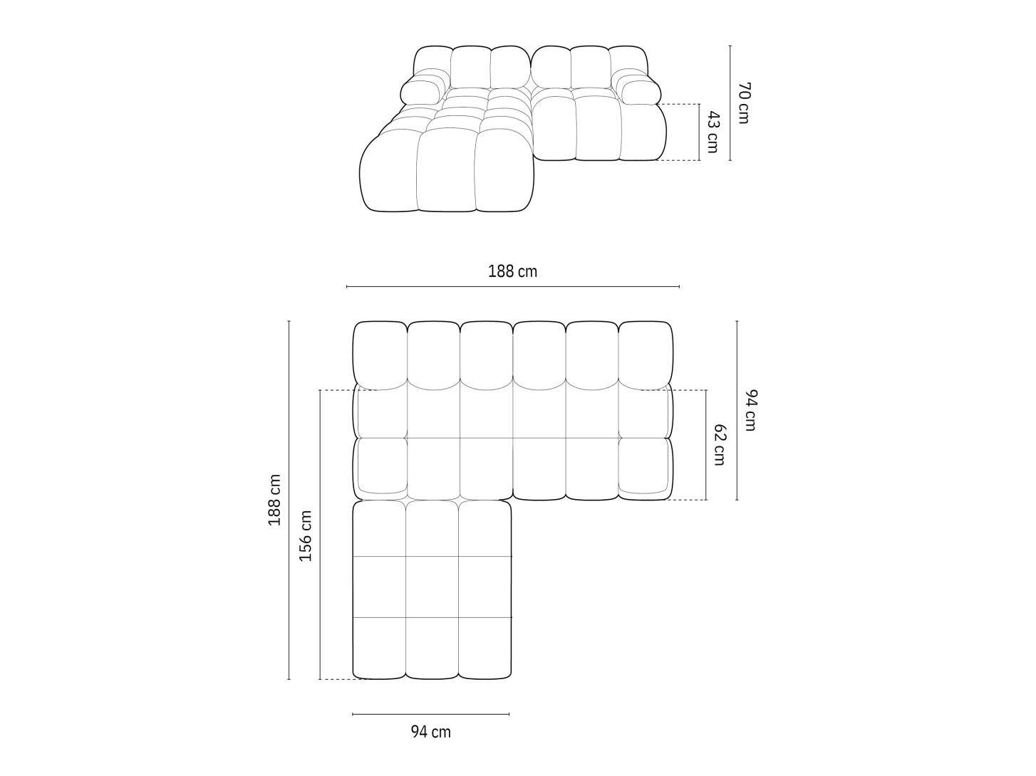 Modulinis minkštas kampas Caltenu 102 (Bluvel 19)