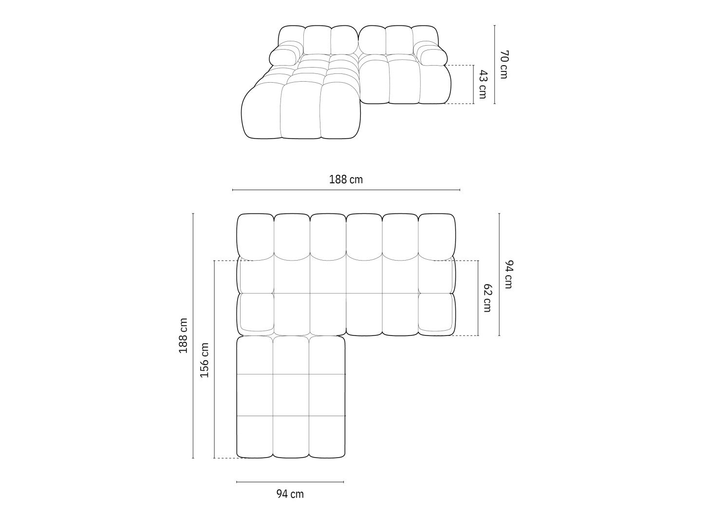 Modulinis minkštas kampas Caltenu 102 (Bluvel 30)