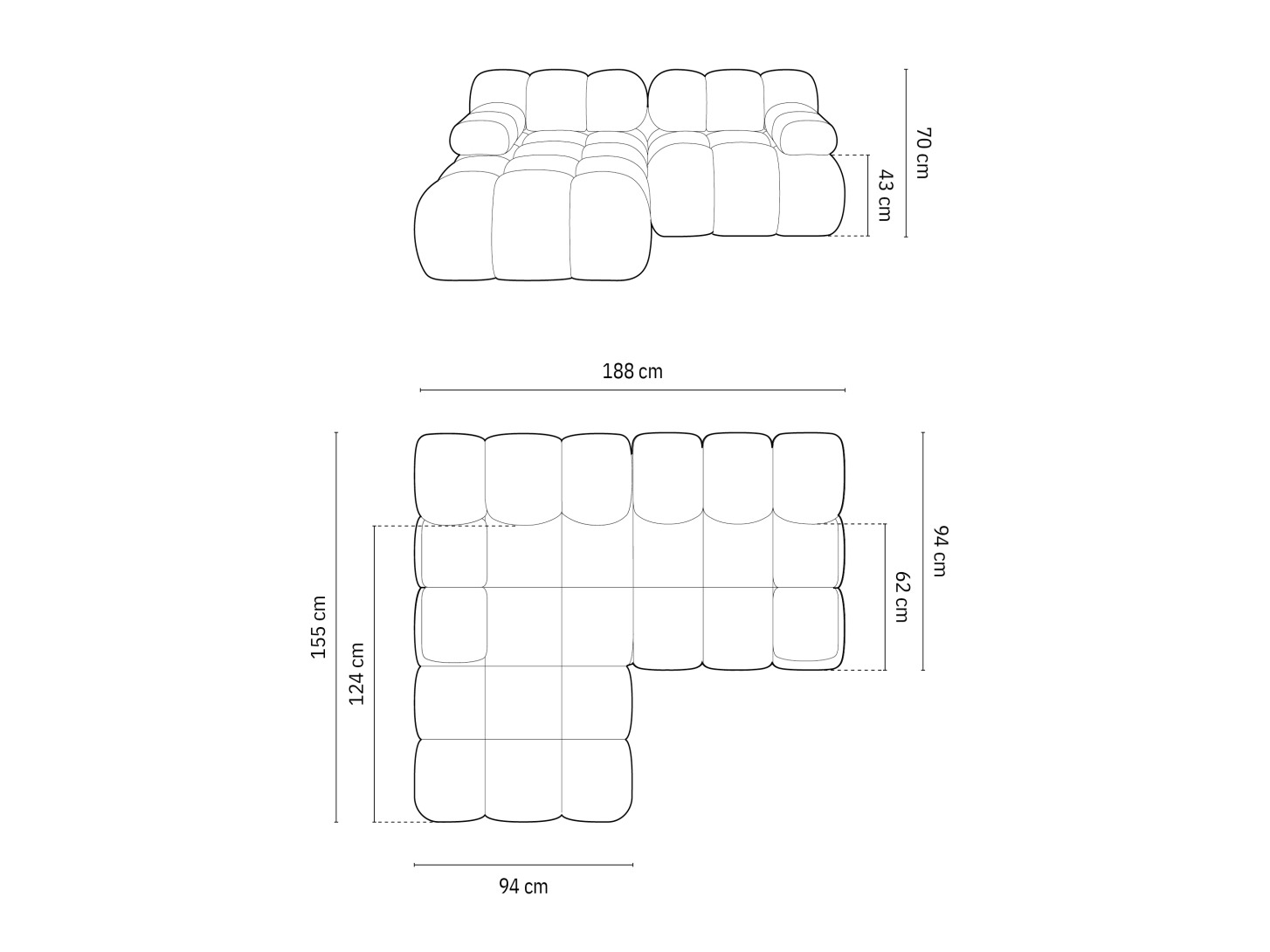 Modulinis minkštas kampas Caltenu 105 (Bluvel 06)