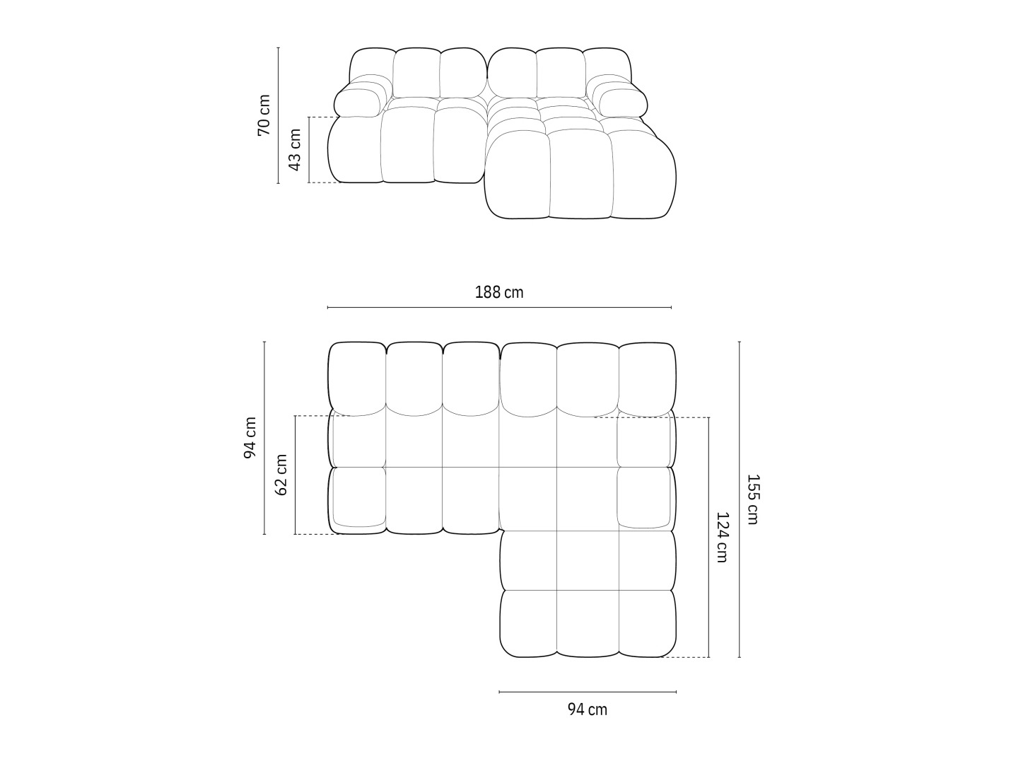 Modulinis minkštas kampas Caltenu 105 (Bluvel 48)