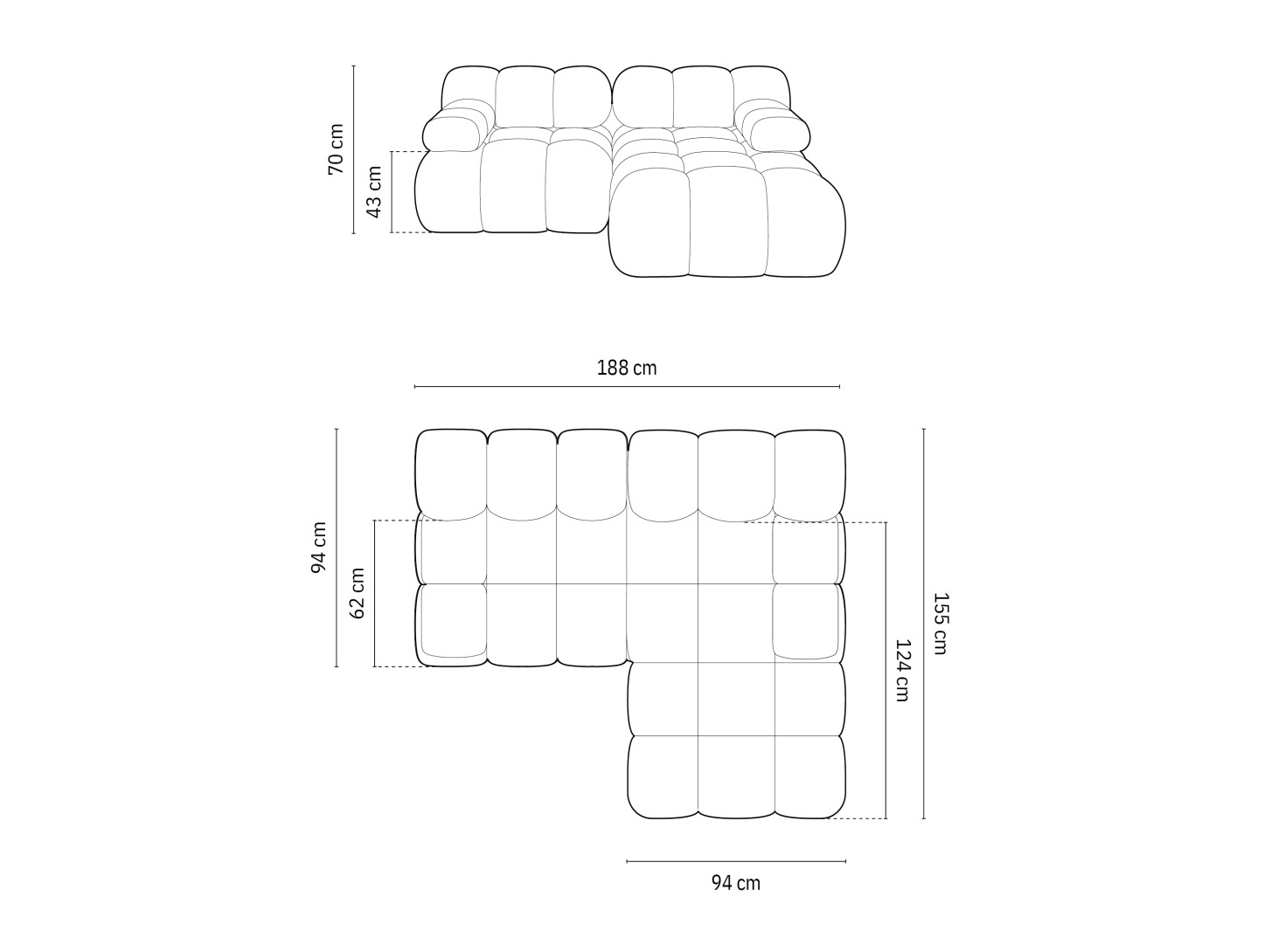 Modulinis minkštas kampas Caltenu 105 (Bluvel 52)