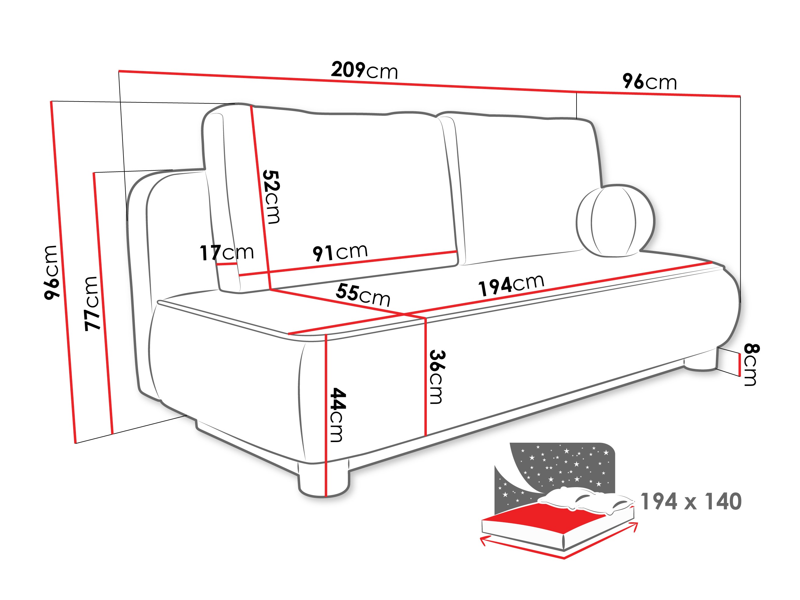 Sofa lova TrendyNest Canora (Coral 50)