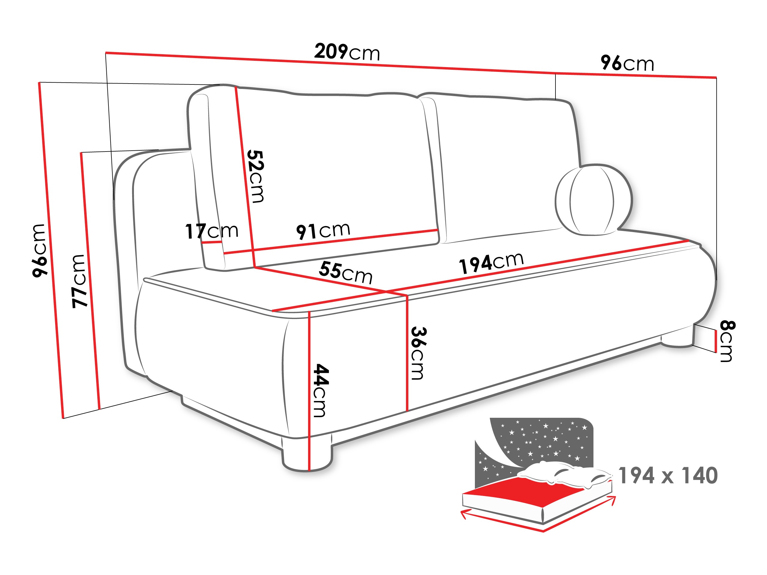 Sofa lova TrendyNest Canora (Coral 55)