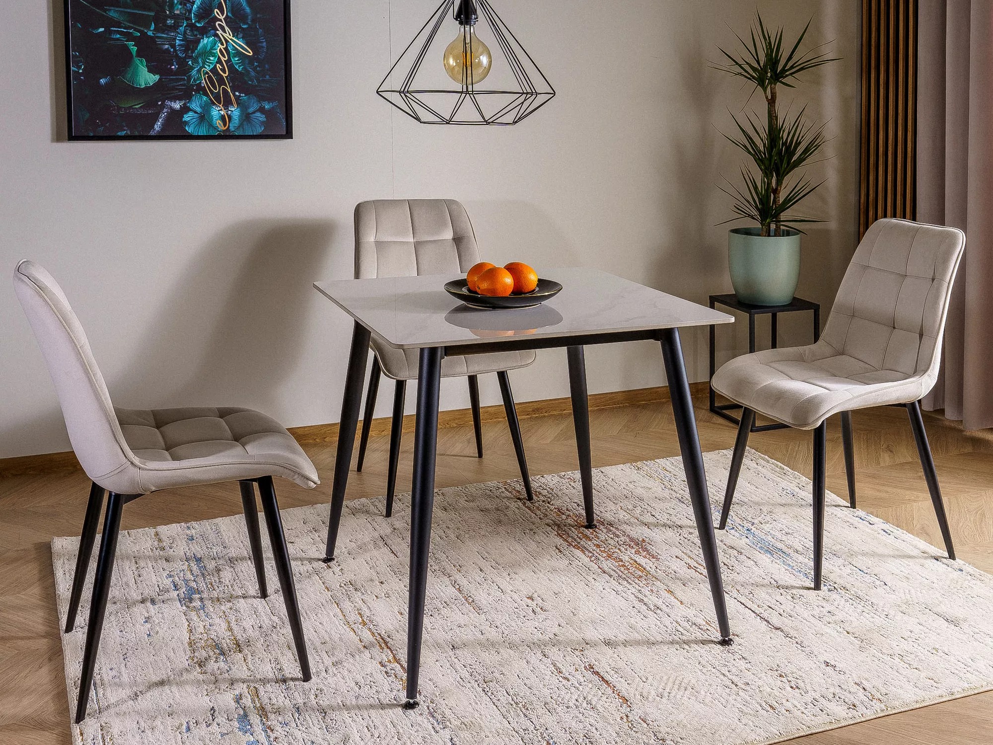 Stalas Detroit 876 (Baltas marmuras + Juoda)