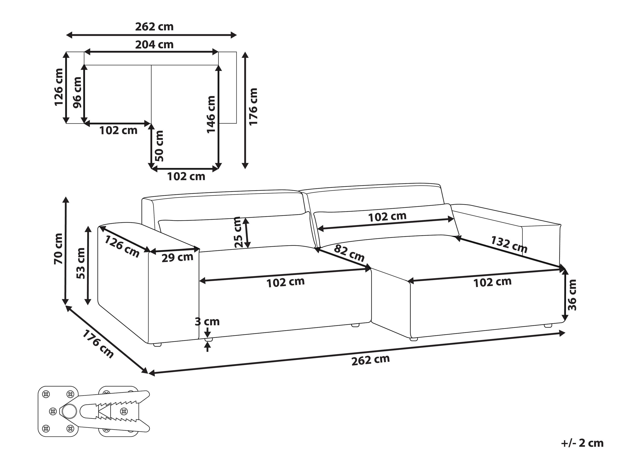 Modulinis minkštas kampas Tivsora 100 (Šviesi smėlinė)